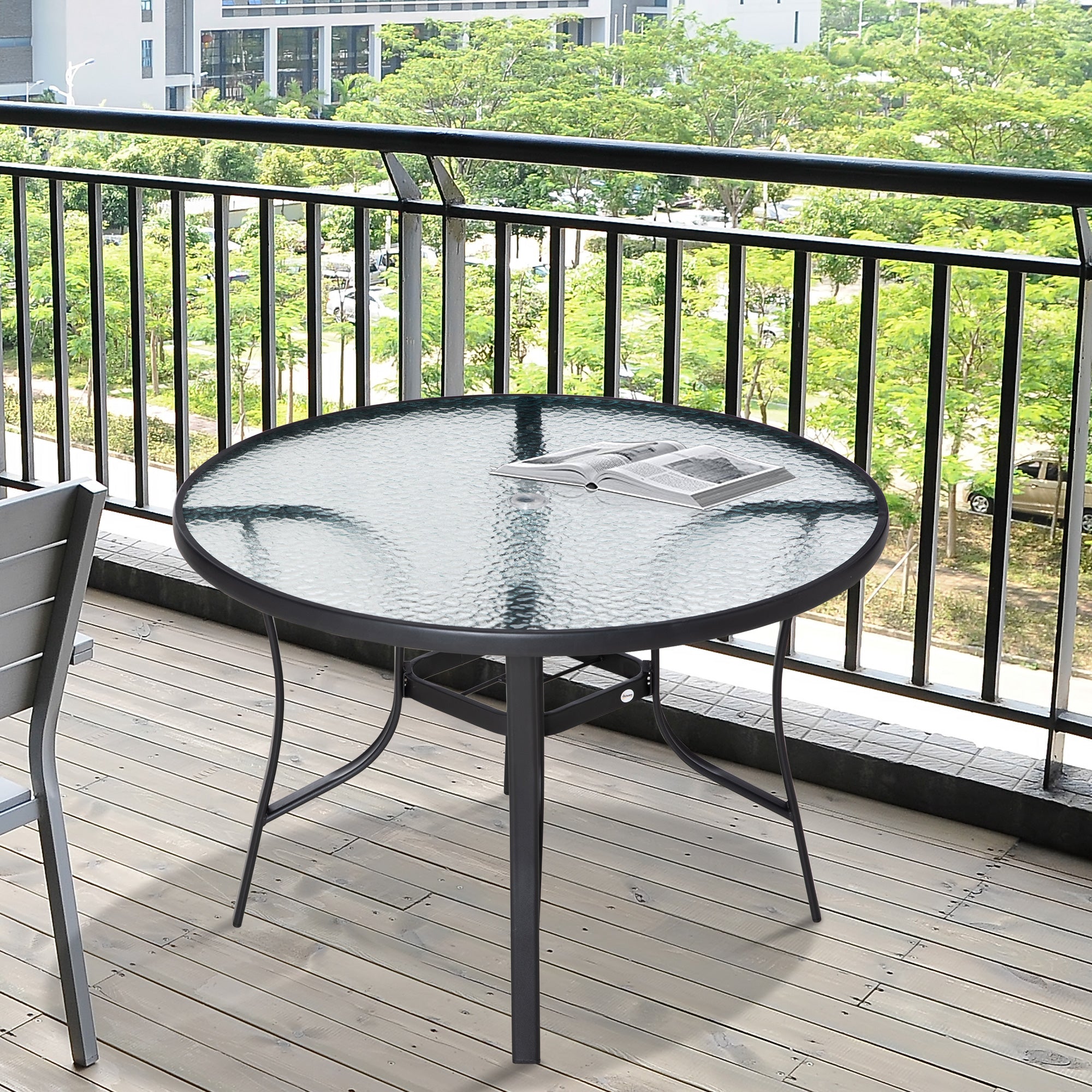42 inch Patio Dining Table with Umbrella Hole Round Outdoor Bistro Table for Garden Lawn Backyard, Steel