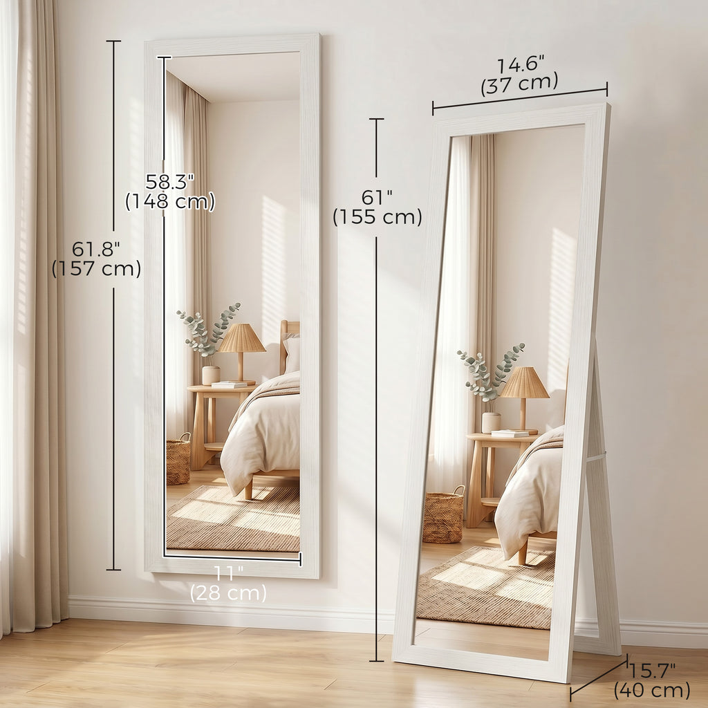 15" x 62" Full Length Mirror for Bedroom, Free Standing Dressing Mirror, Wall Mirror for Living Room, White