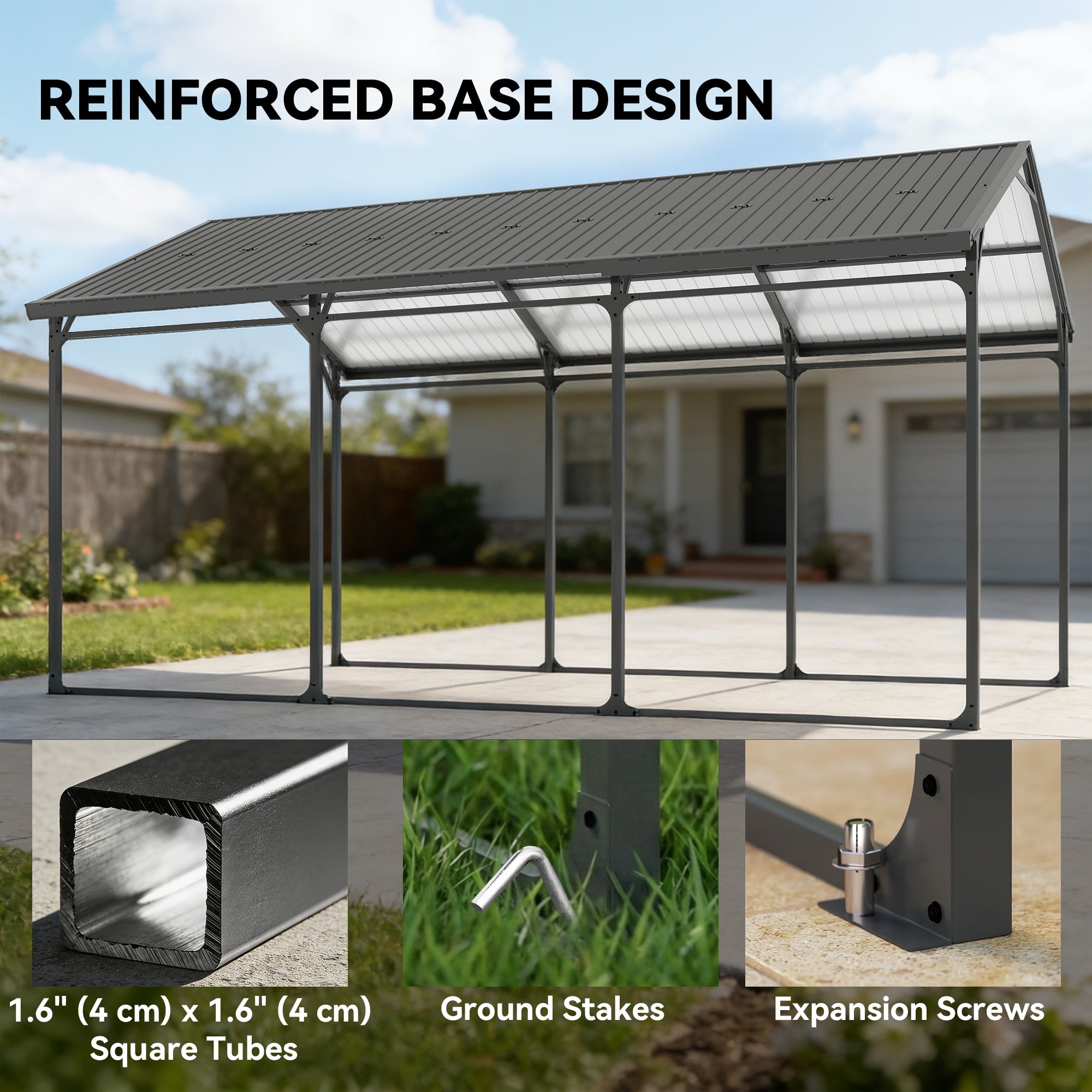 10 x 15ft Metal Carport, Heavy-Duty Carport Canopy with Reinforced Steel Frame & Roof, All-Weather Protection