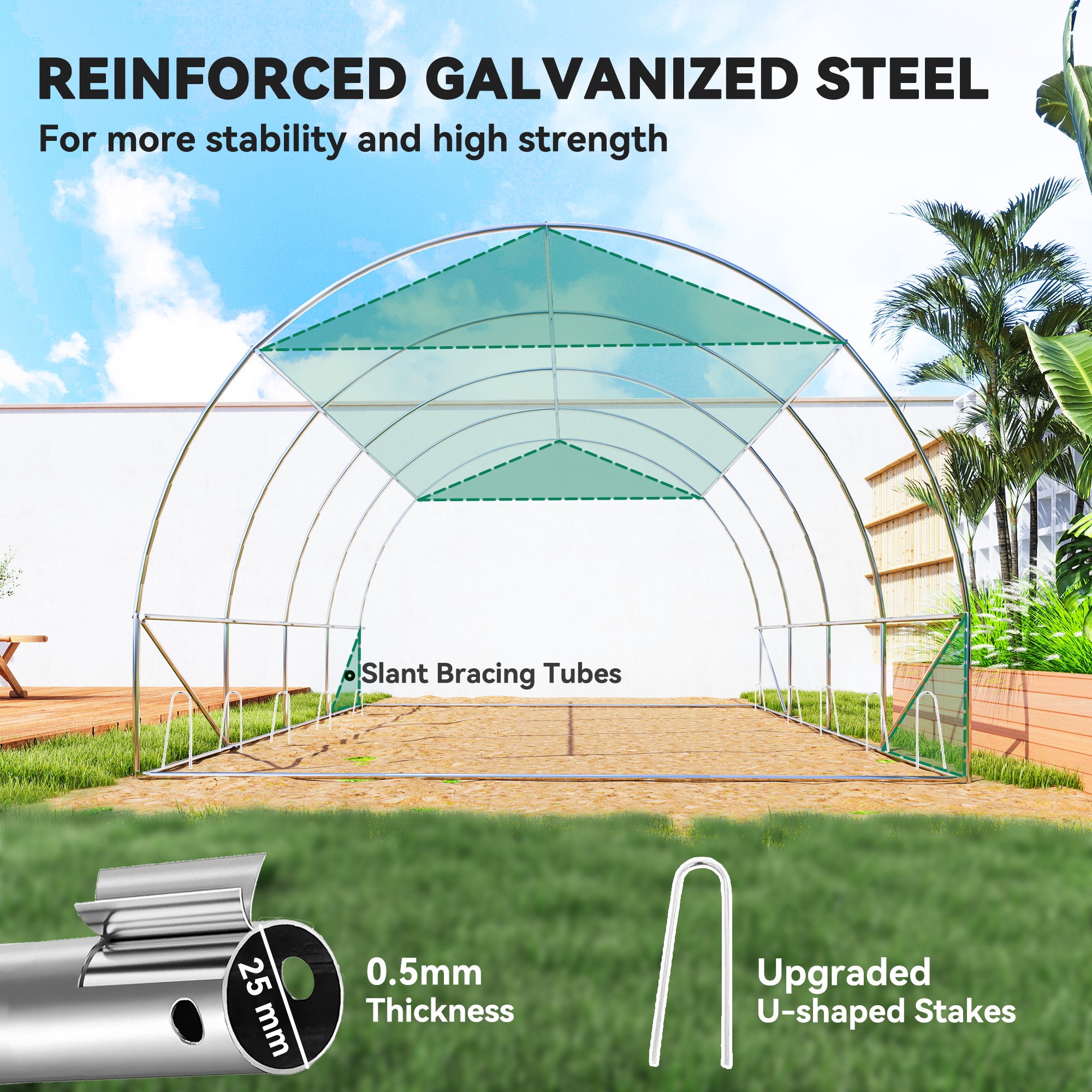 Walk-in Tunnel Greenhouse, Plant Hot House with Sunshade Net, Roll-up Mesh Sidewalls, 2 Doors, 10' x 13' x 6.5' , Green