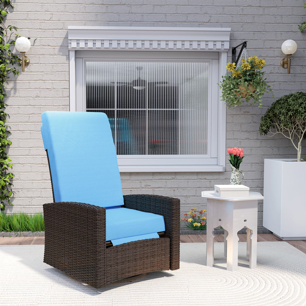 Outdoor Rattan Wicker Lounge Chair with Footrest & Soft Cushion for Patio, Garden, Backyard, Sky Blue