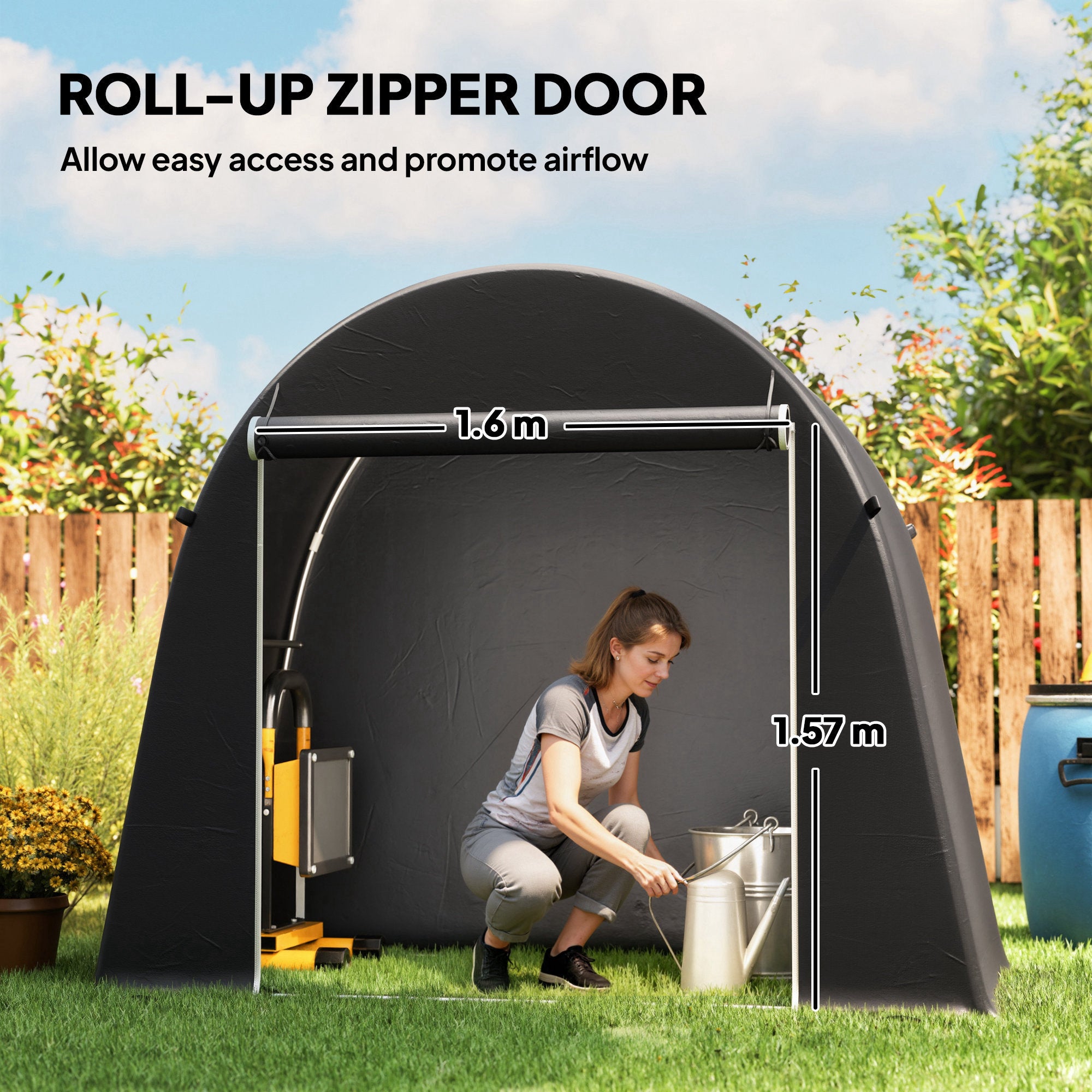 8' x 4' Portable Shed, Waterproof Bike Tent with Roll-up Zipper Door and Galvanised Metal Frame for Bike, Garden Tools