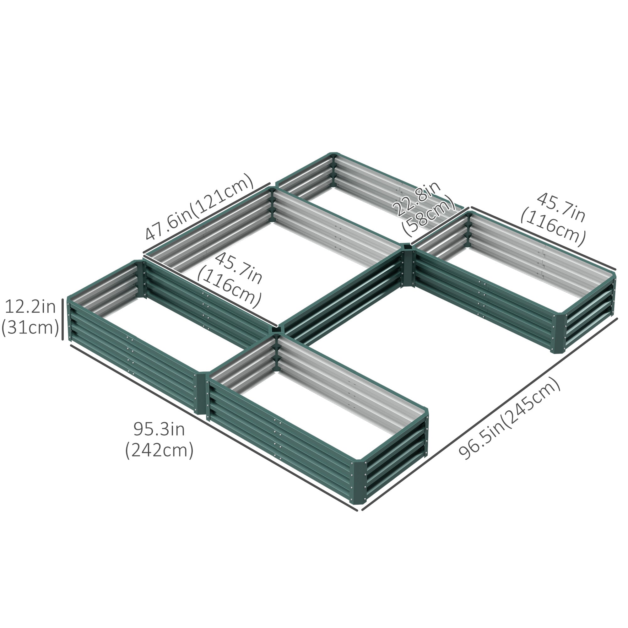 Steel Raised Garden Bed, Set of 5 Large Box Planters for Outdoor Plants Vegetables Flowers Herbs, 8x8x1ft, Green