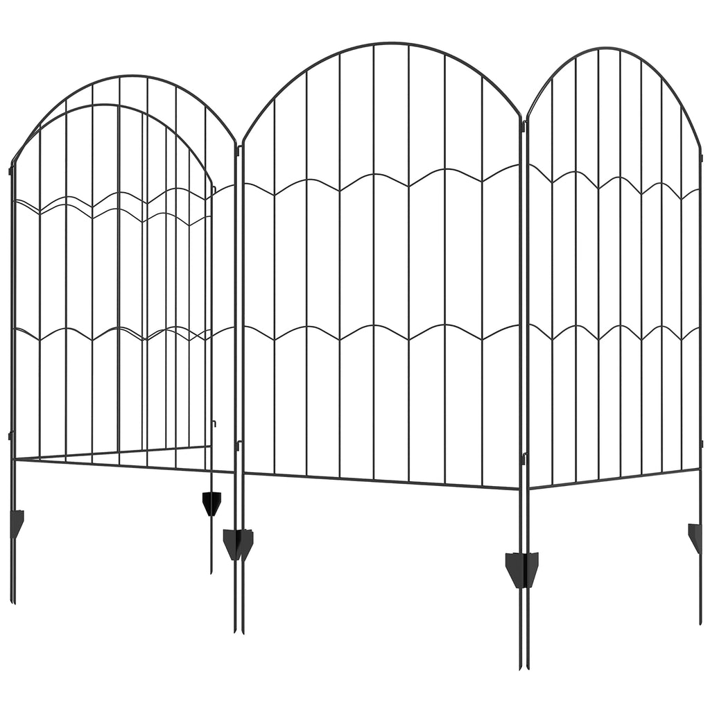 4 Pack Garden Fencing for Yard, Decorative Fence Panels as Animal Barrier and Flower Edging, Circle, Black, Wave