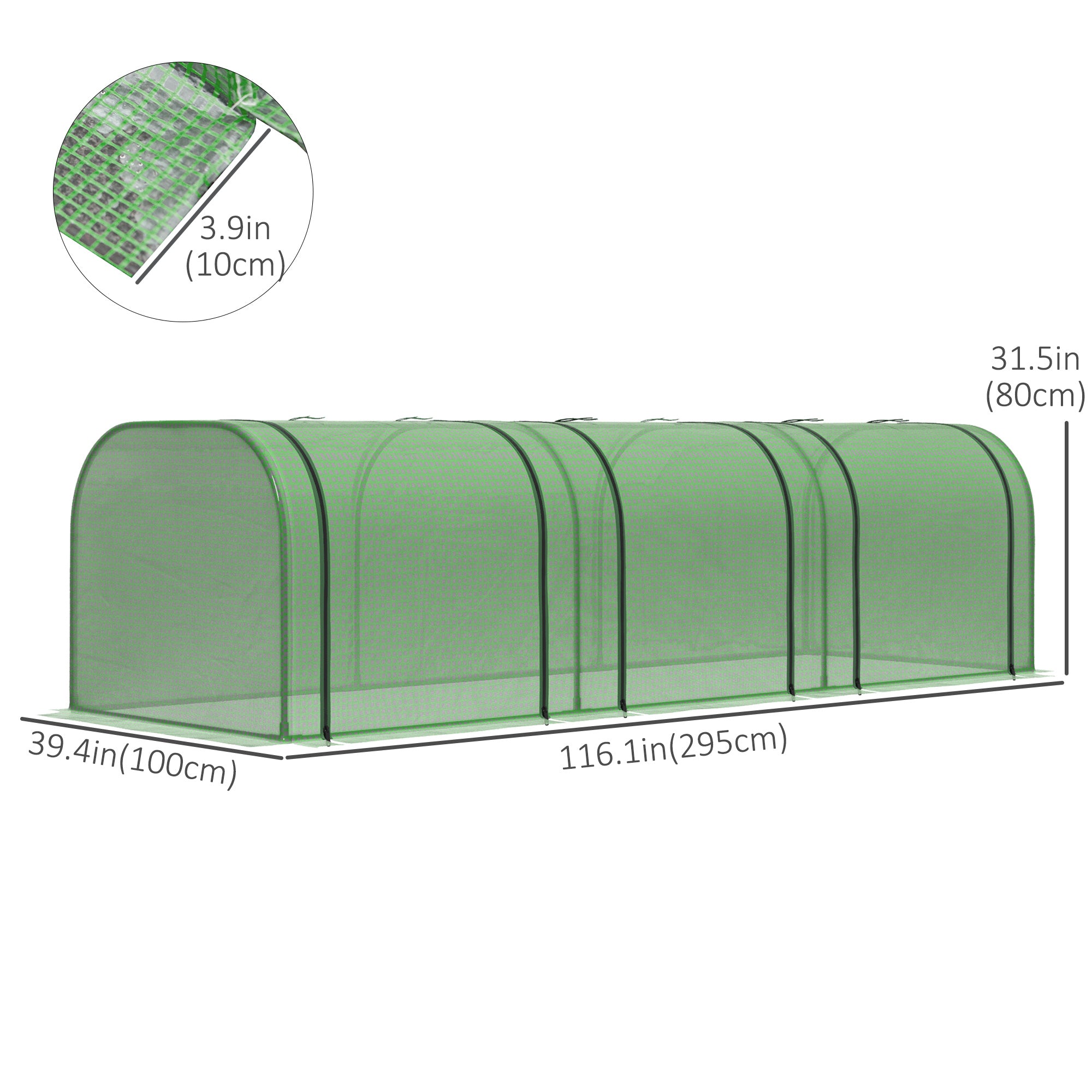 9.7' x 3.3' x 2.5' Mini Tunnel Greenhouse with PE Cover Garden Green Grow Shed with Steel Frame Zipped Doors, Dark Green