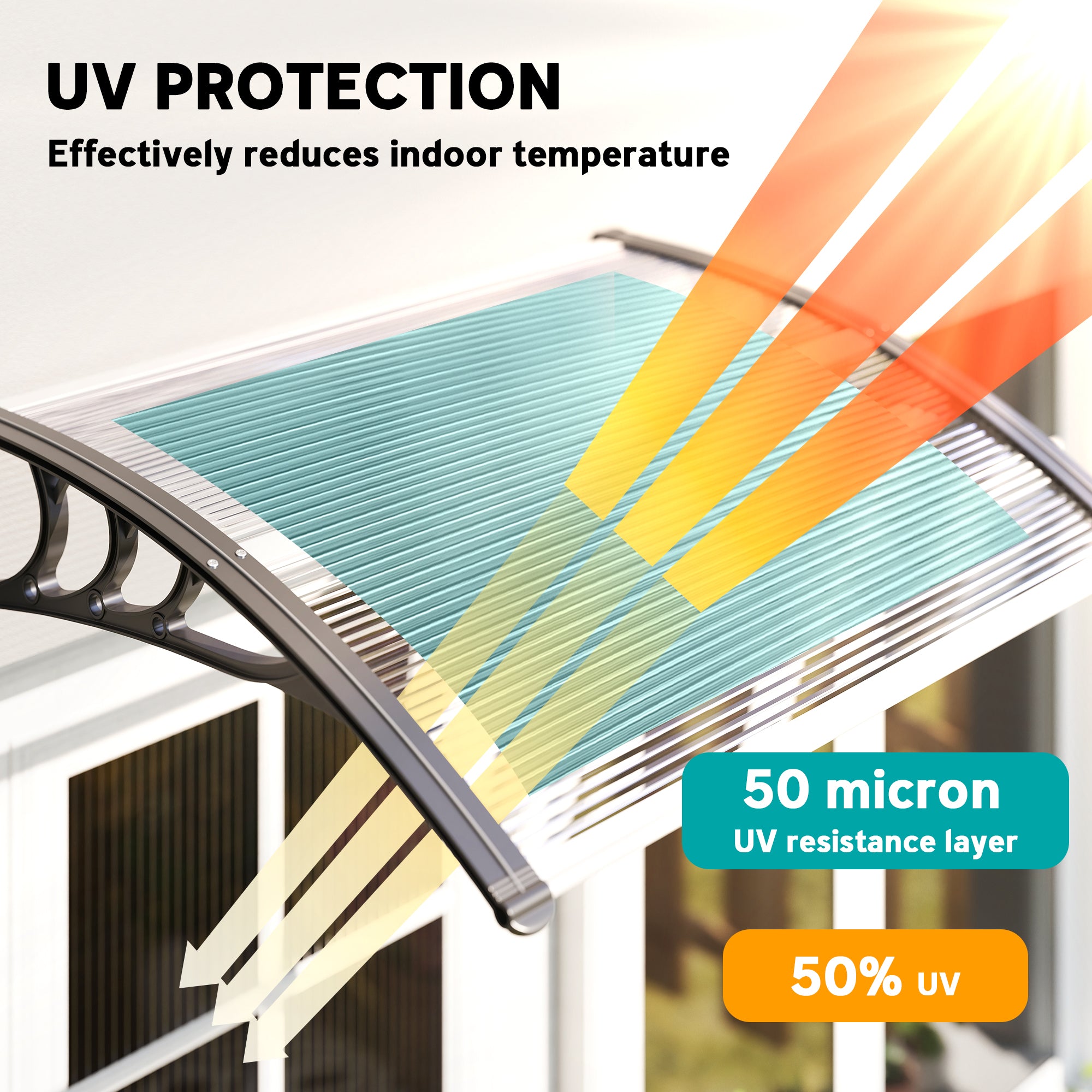 Window Awning Door Canopy, Polycarbonate Cover Patio Awnings, 47" x 30", White