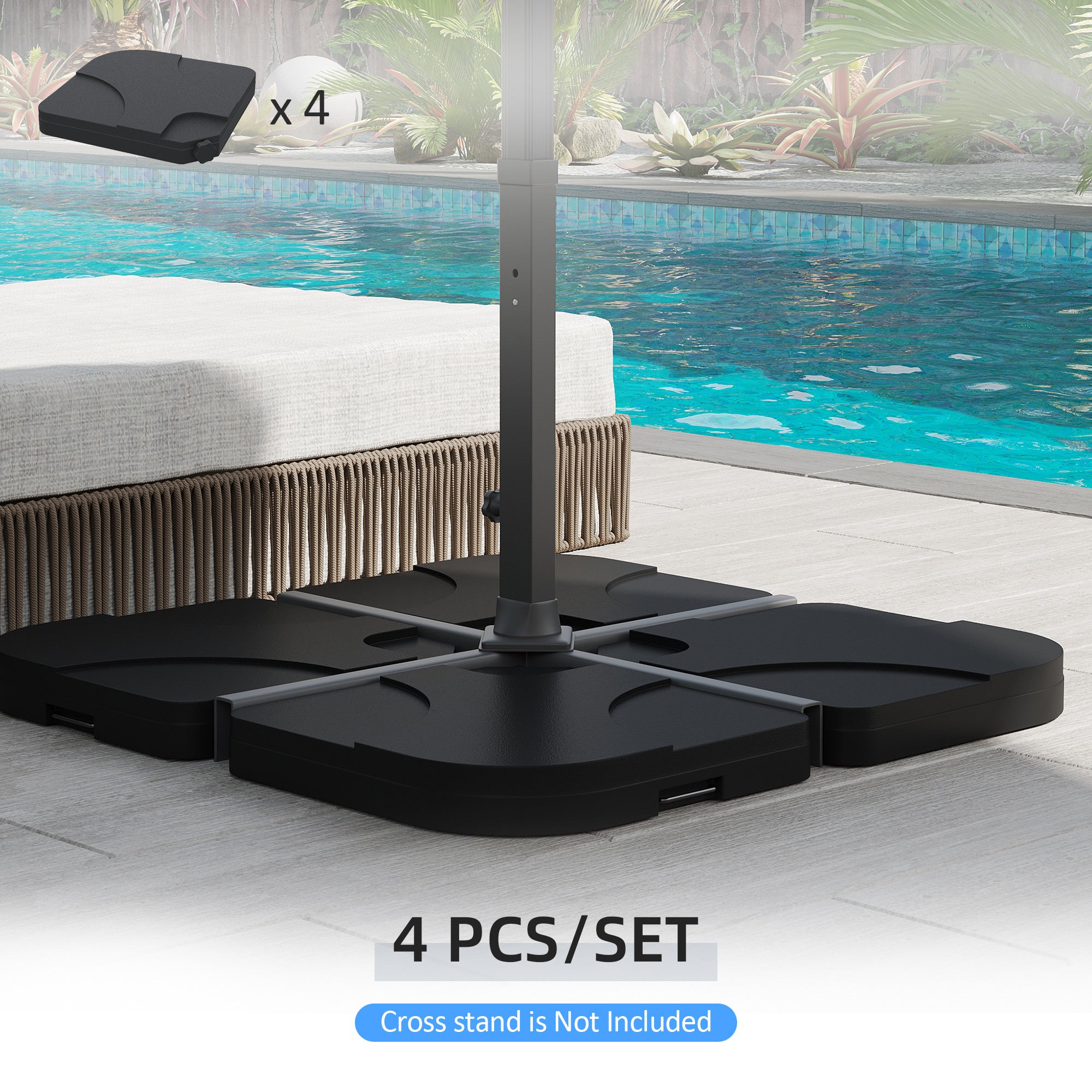 4pc Portable Umbrella Base Weights Garden Parasol Base Outdoor Patio Umbrella Stand Holder Weights, Black