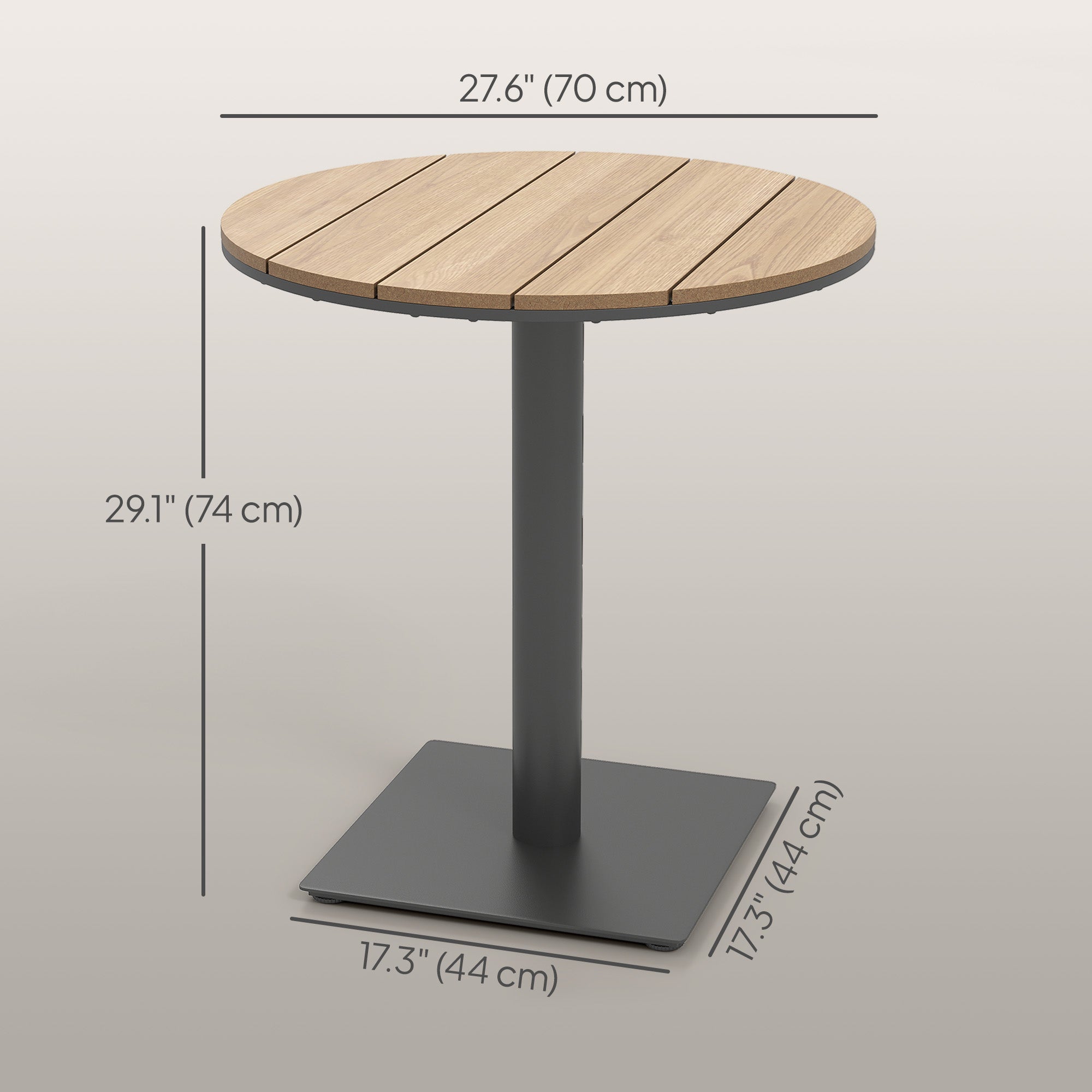 Outdoor Side Table, 28" Weather Resistant Round Patio Table with Slatted Design for Garden, Terrace, Balcony, Natural