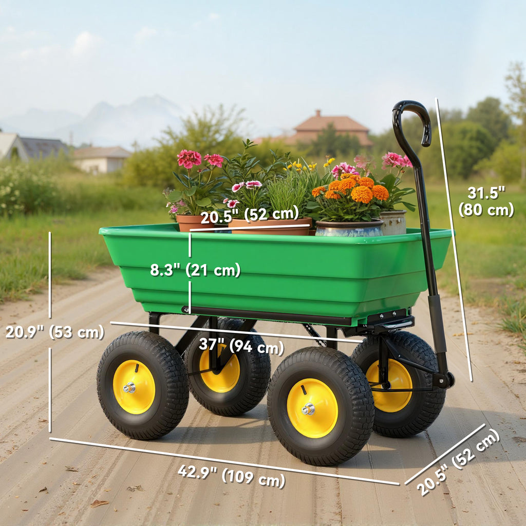 Garden Dump Cart Heavy Duty 440lbs Wagon with Steel Frame and 10'' Pneumatic Tires, Green