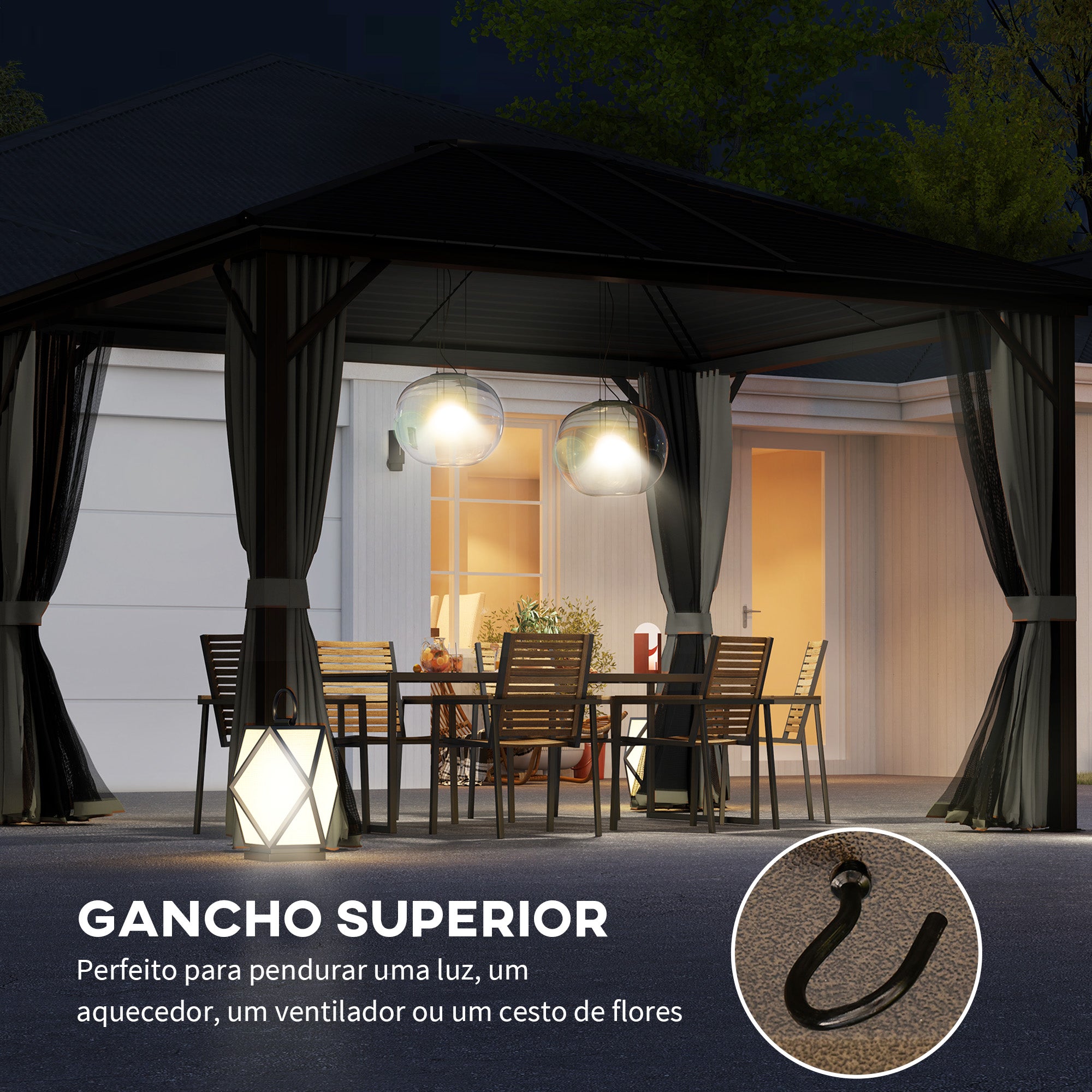 10' x 12' Deluxe Hardtop Gazebo with Metal Roof, Aluminum Frame Patio Gazebo Garden Sun Shelter Outdoor Pavilion with Curtains and Netting, Grey