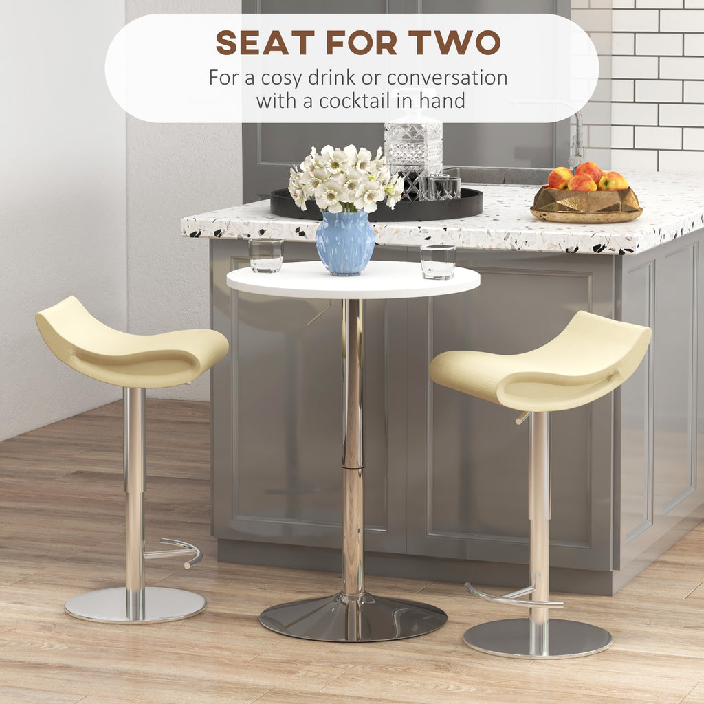 High Top Bar Table, Adjustable Round Kitchen Table with Swivel Top and Steel Base, Bistro Table for 2 People, White