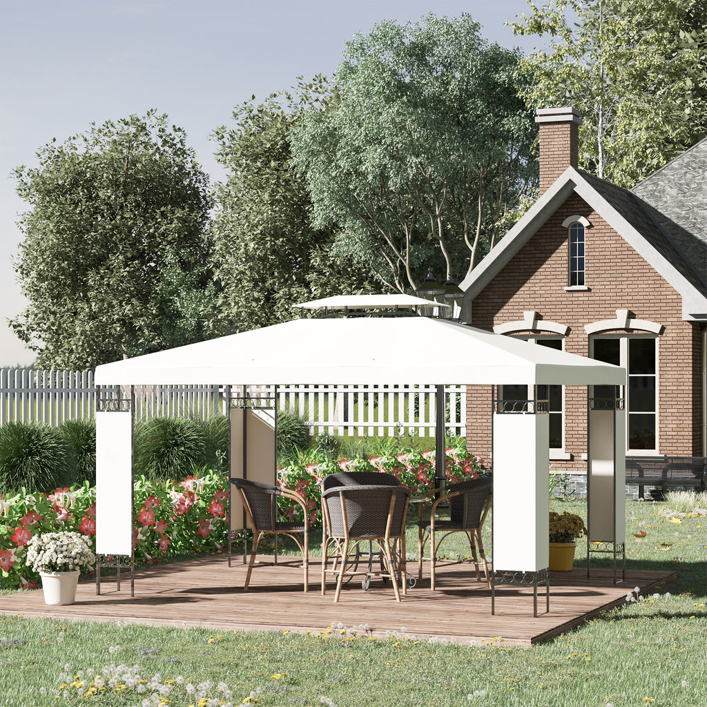 10' x 13' Outdoor Gazebo, Double Roof Patio Gazebo Canopy Shelter with Screen Decorate Corner Frame, White