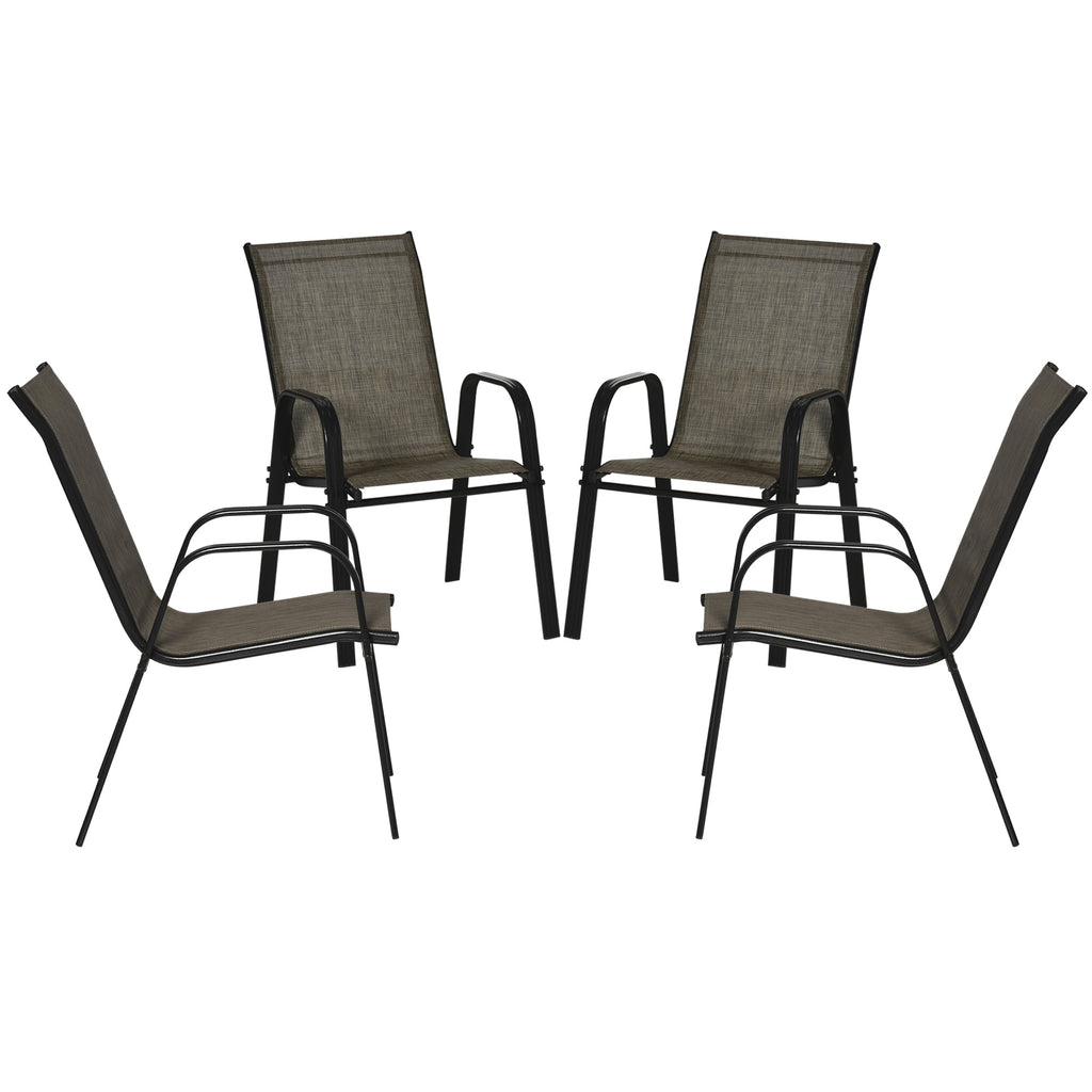 Set of 4 Outdoor Dining Chairs, Heavy Duty Stackable Patio Dining Set with Armrests for Balcony Garden, Brown and Black
