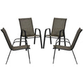 Set of 4 Outdoor Dining Chairs, Heavy Duty Stackable Patio Dining Set with Armrests for Balcony Garden, Brown and Black