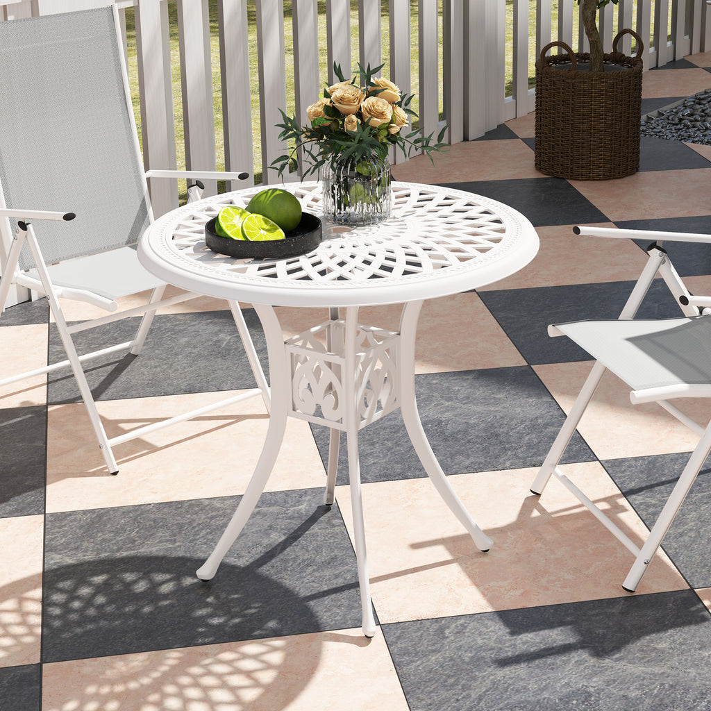 30-inch Round Patio Dining Table with Umbrella Hole Cast Aluminium Outdoor Bistro Table, White