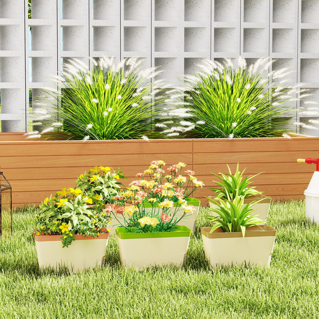 6 Pack Self Watering Flower Pots, 10.5 Inch Planter Box with Water Level Indicator for Vegetables, Succulents Plants