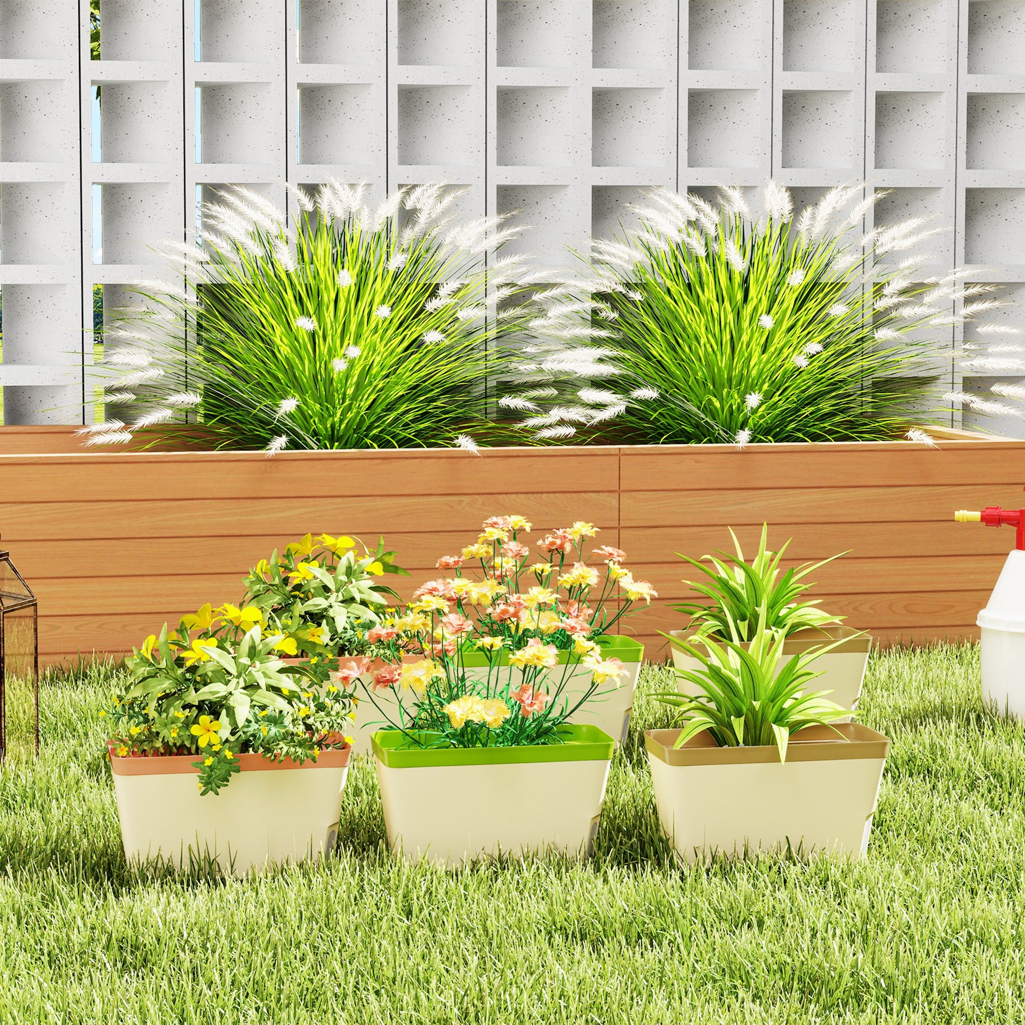 6 Pack Self Watering Flower Pots, 10.5 Inch Planter Box with Water Level Indicator for Vegetables, Succulents Plants