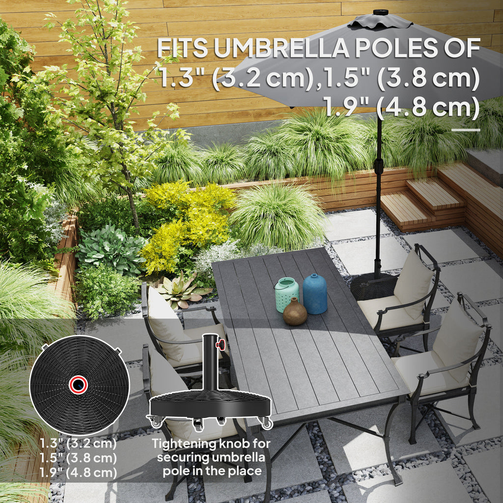 Round Umbrella Base with Wheels, Cement-Filled 55 lbs Parasol Stand, Black - Great for Garden and Patio