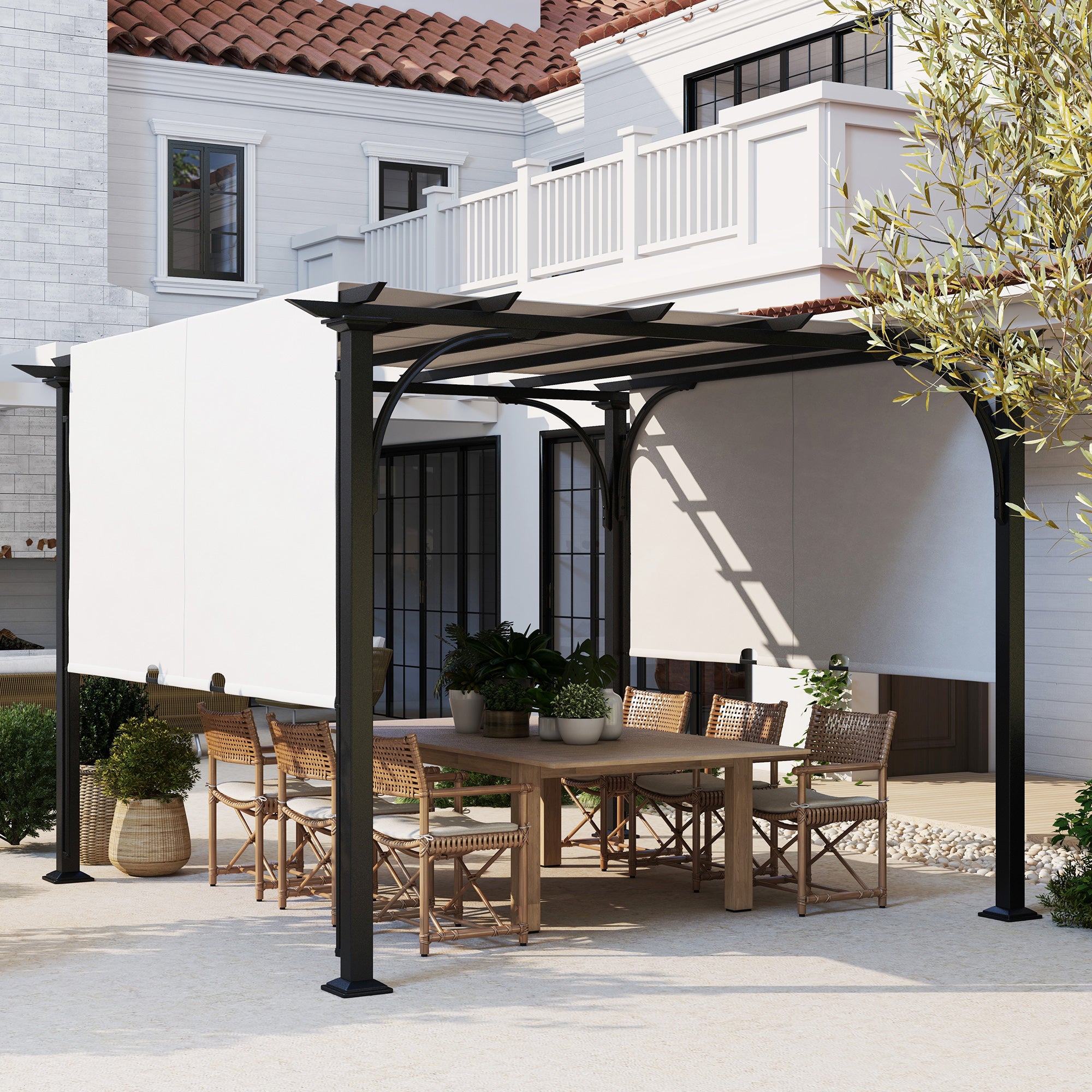 10' x 10' Outdoor Pergola Patio Gazebo Canopy Sun Shelter, Steel Frame, White