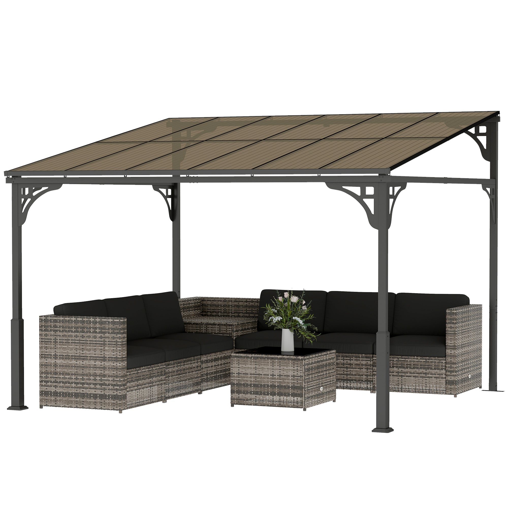 11' x 10' Outdoor Pergola, Wall Mounted Hardtop Lean-to Gazebo with Polycarbonate Roof and Metal-Aluminium Frame