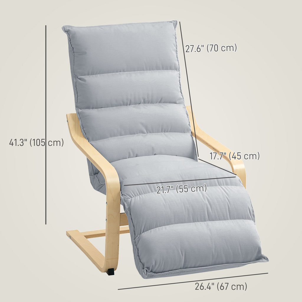 Accent Chair, Velvet Upholstered Living Room Chair with Footrest, Wood Frame, Light Grey