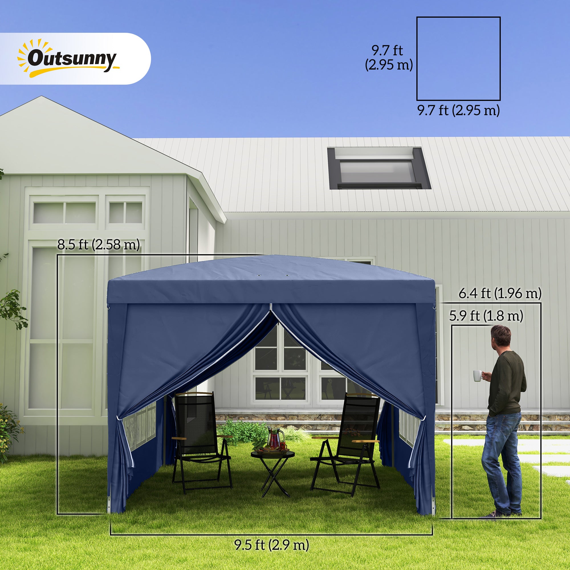 10'x10' Outdoor Pop Up Party Tent Wedding Gazebo Canopy with Carrying Bag (Blue)