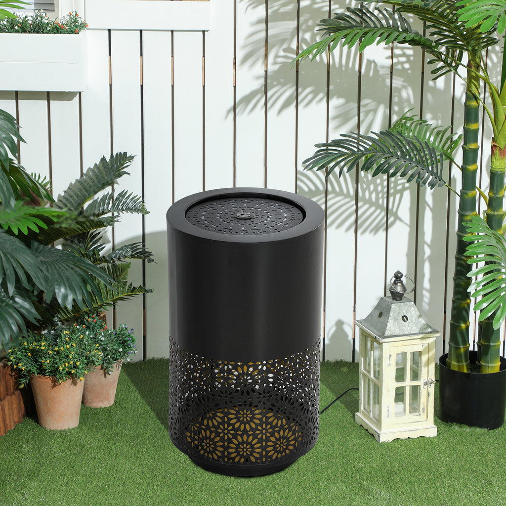 21" Tall Garden Waterfall Fountain with LED Lights, Outdoor Water Fountain Water Feature with Adjustable Flow, Black