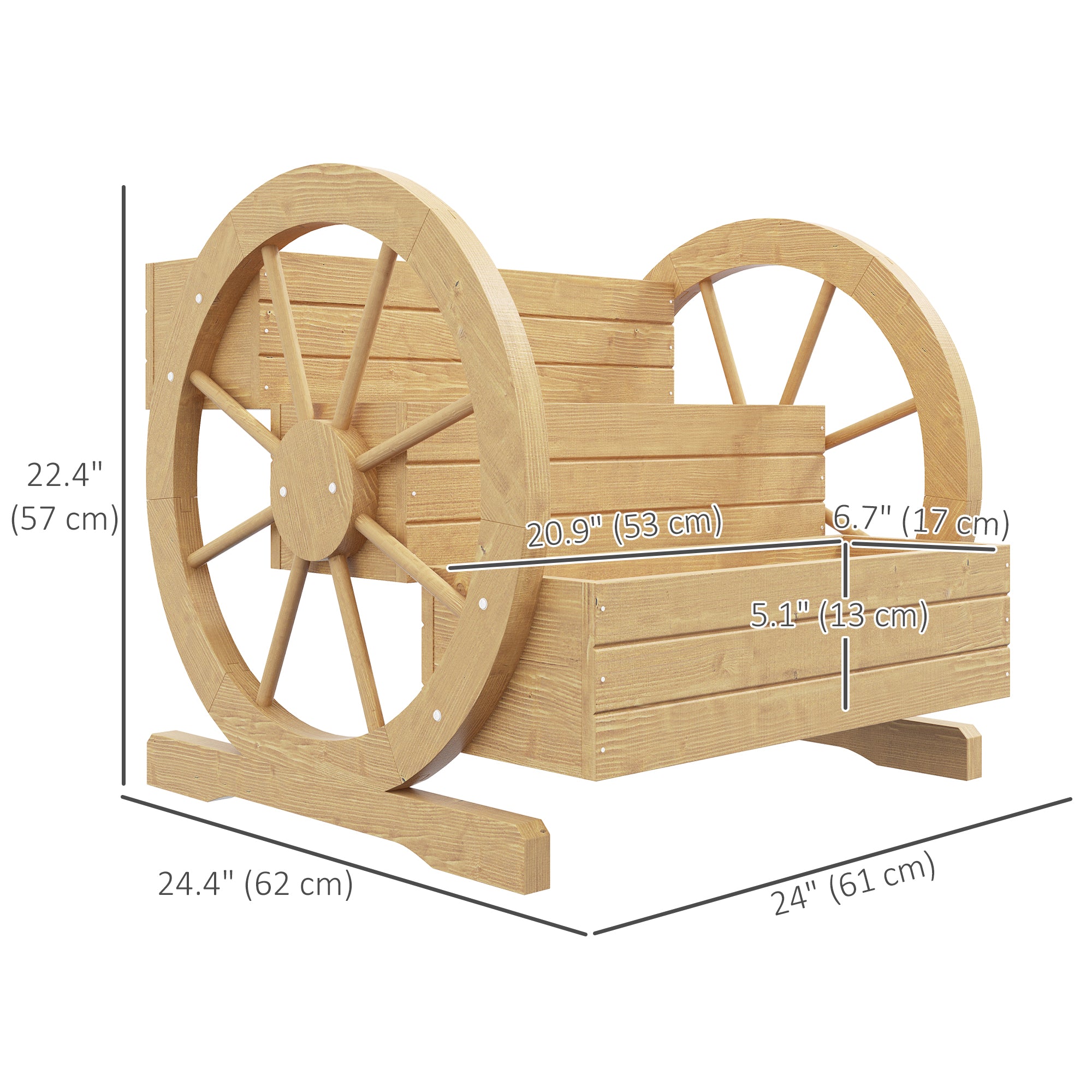 Wooden Wagon Planter Box, 3-Tier Raised Garden Bed, for Vegetables Flowers Herbs, 24" x 24" x 22", Natural