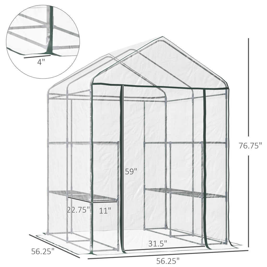 56" x 56" x 77" Walk-in Greenhouse, Portable Garden Flower Seed Warm House with 8 Shelves, Outdoor Plant Growth Hot House, PVC Cover, Transparent