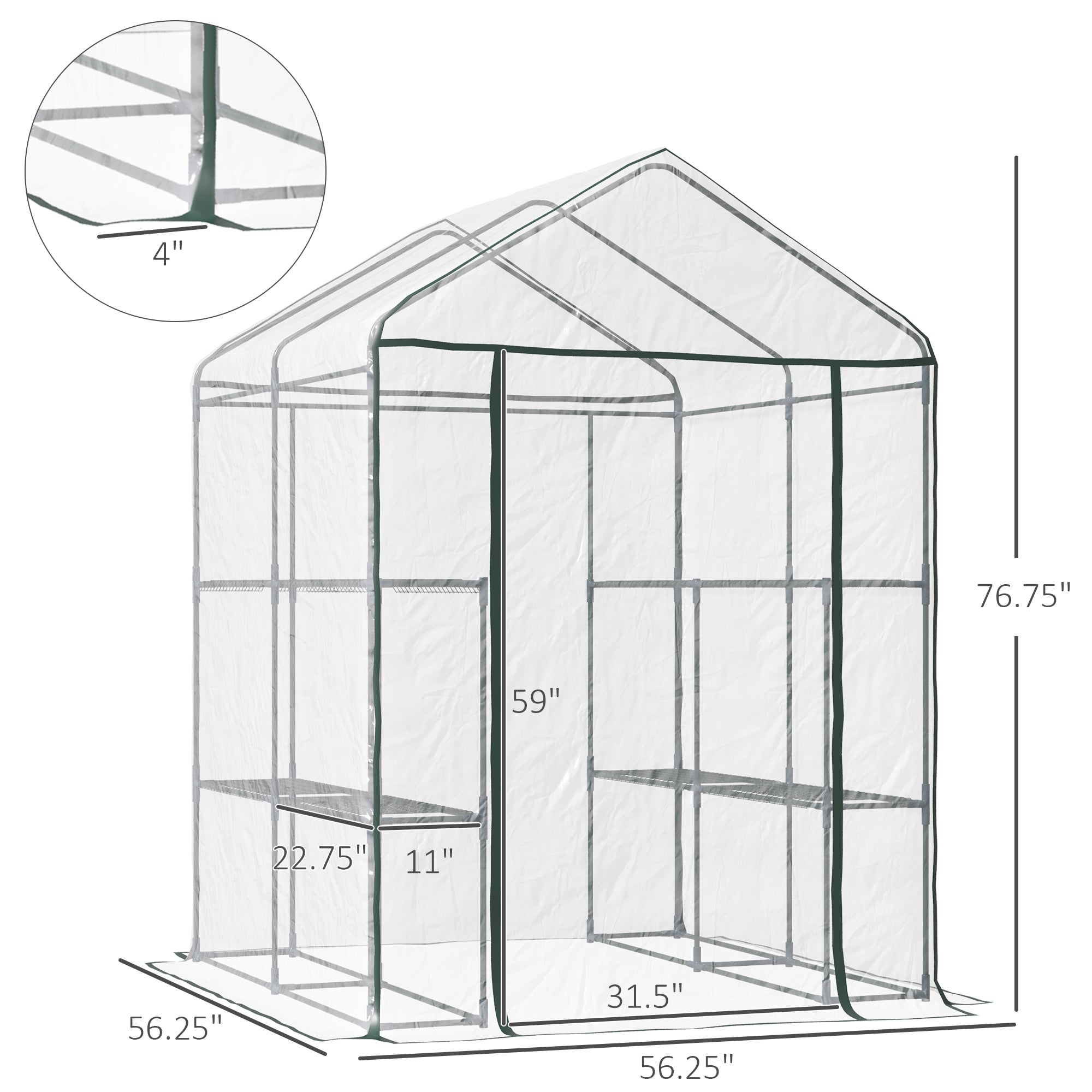 56" x 56" x 77" Walk-in Greenhouse, Portable Garden Flower Seed Warm House with 8 Shelves, Outdoor Plant Growth Hot House, PVC Cover, Transparent