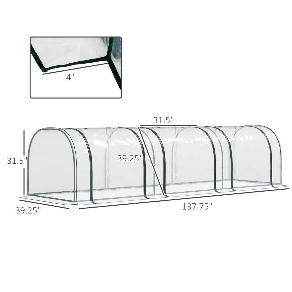 138"x39"x32" Transparent PVC Mini Tunnel Greenhouse Garden Green Grow Shed Portable Plant Flower Warm House Steel Frame Zipped Doors
