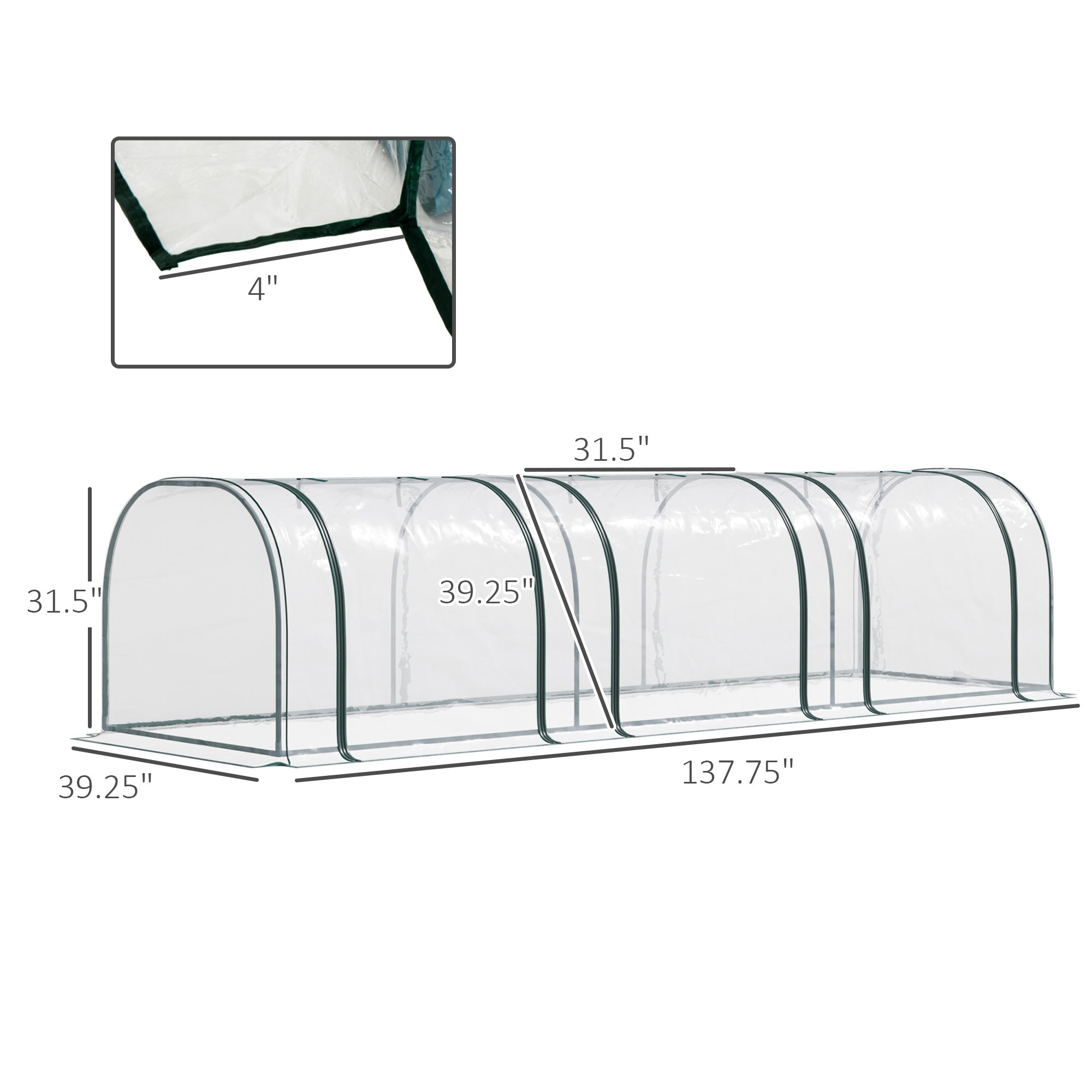 138"x39"x32" Transparent PVC Mini Tunnel Greenhouse Garden Green Grow Shed Portable Plant Flower Warm House Steel Frame Zipped Doors