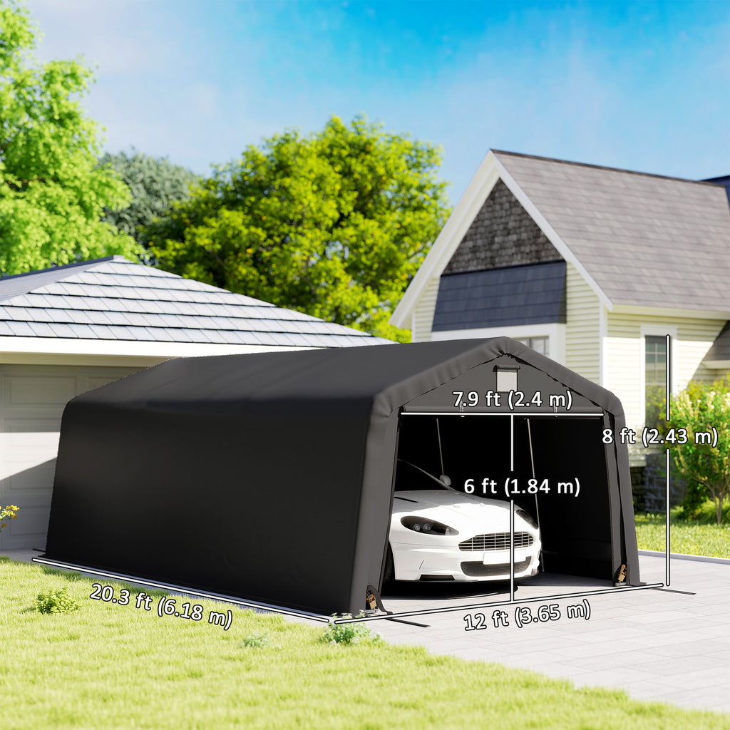 12' x 20' Portable Garage, Heavy Duty Carport Canopy with Ventilation Windows and Large Roll-up Door, Black