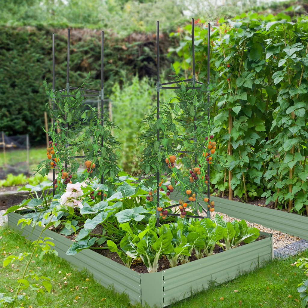 6' x 3' x 1' Raised Garden Bed with 2 Trellis Tomato Cages, Steel Frame Elevated Planter Box, Light Green