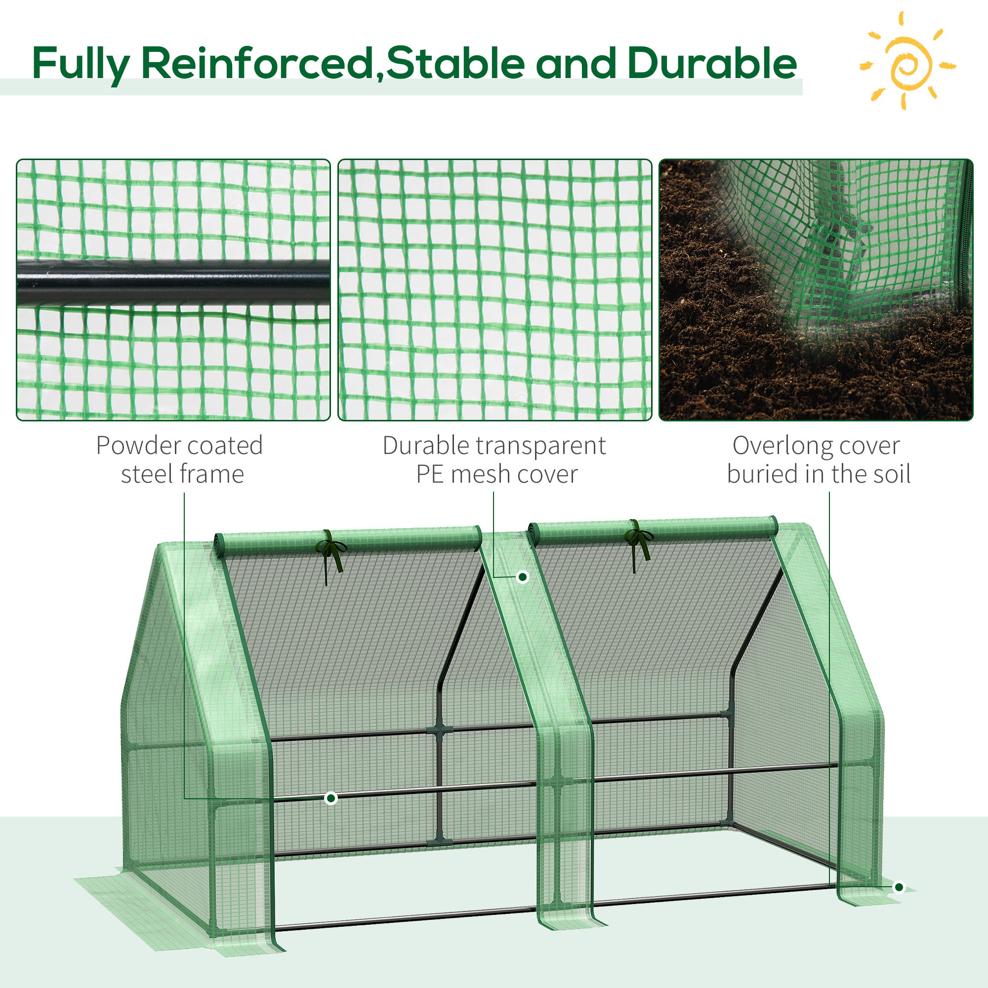 6' x 3' x 3' Portable Tunnel Greenhouse Outdoor Garden Mini with Large Zipper Doors & Water/UV PE Cover Green