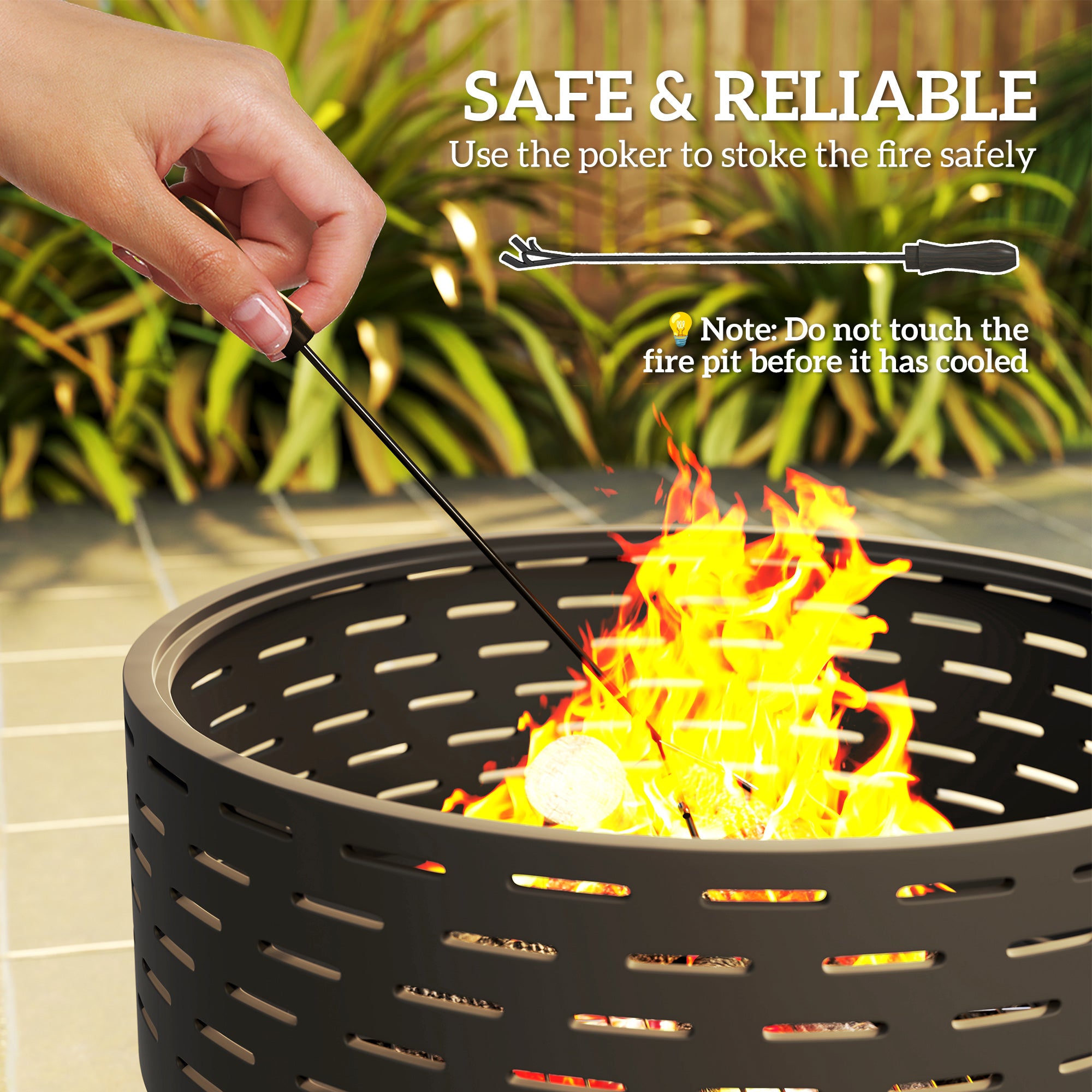 3-in-1 Fire Pit Î¦23.8" x 15.4" Outdoor Fire Bowl with Grill Grate, Wood-Effect Fire Basket