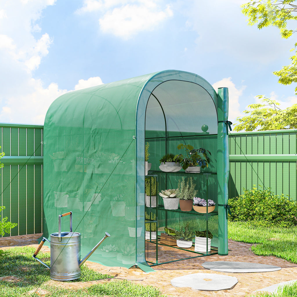 Walk-in Mini Greenhouse with Shelves, Portable Outdoor Greenhouse with Roll-up Door, 123 x 187 x 189 cm, Green