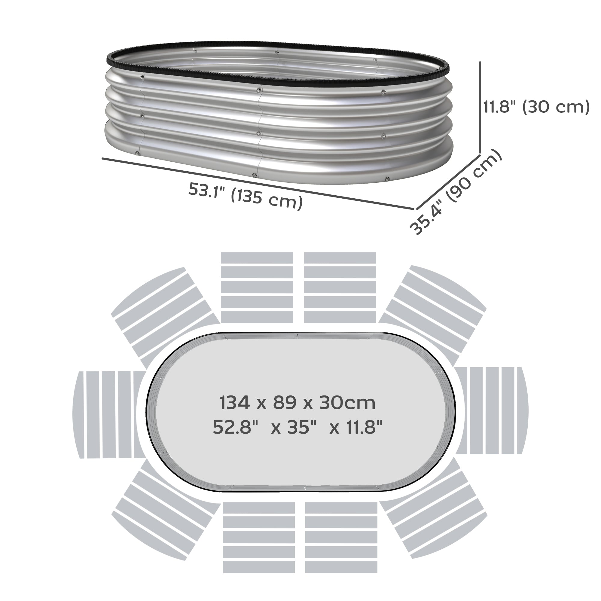 Galvanized Raised Garden Bed, 4 x 3 x 1 ft Modular Metal Garden Beds with Rubber Strip Edging, Silver