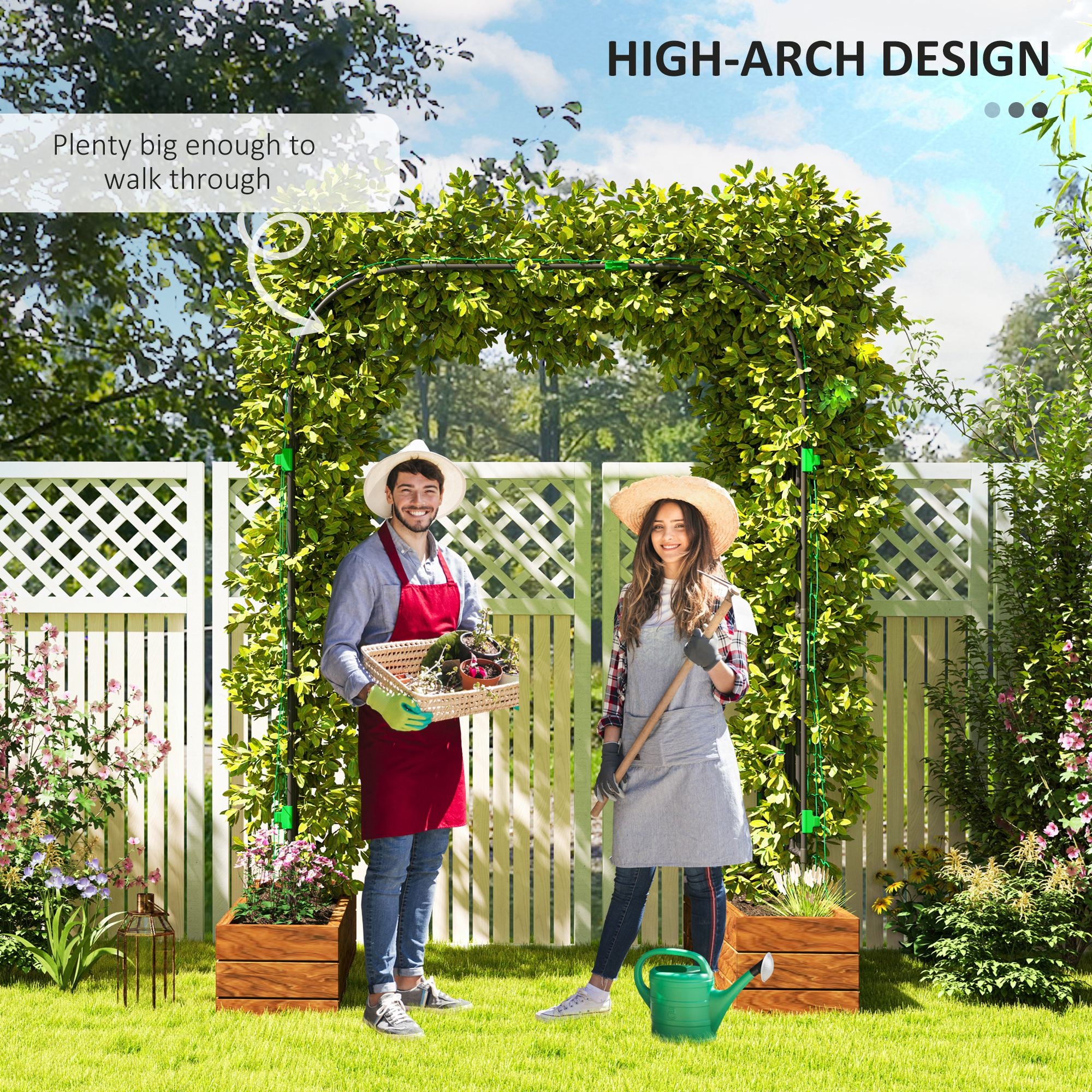 Arched Garden Trellis, 8 FT Tall Metal Plant Trellis Support with Trellis Netting for Climbing Plants