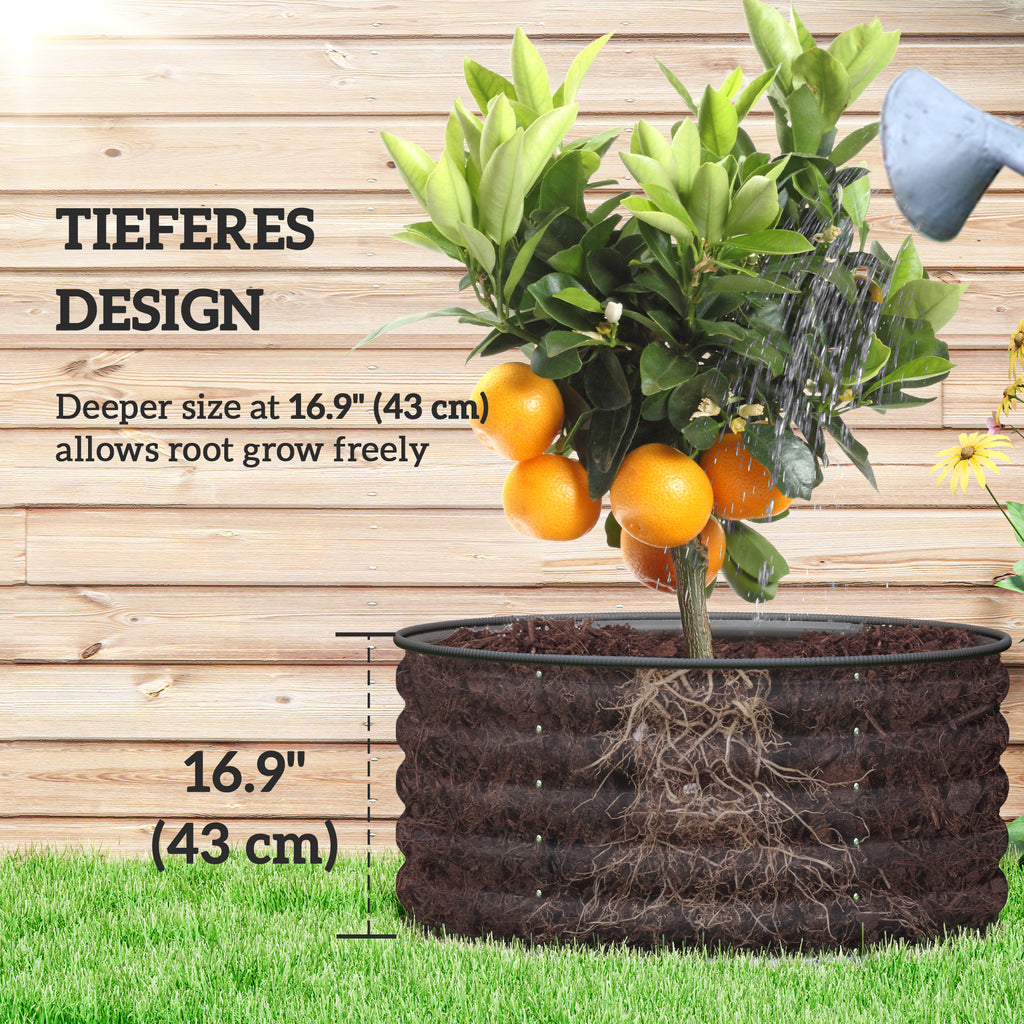 Galvanized Raised Flower Bed, 3 x 3 x 1.5 ft Outdoor Metal Raised Bed with Safety Edging and Gloves, Dark Grey