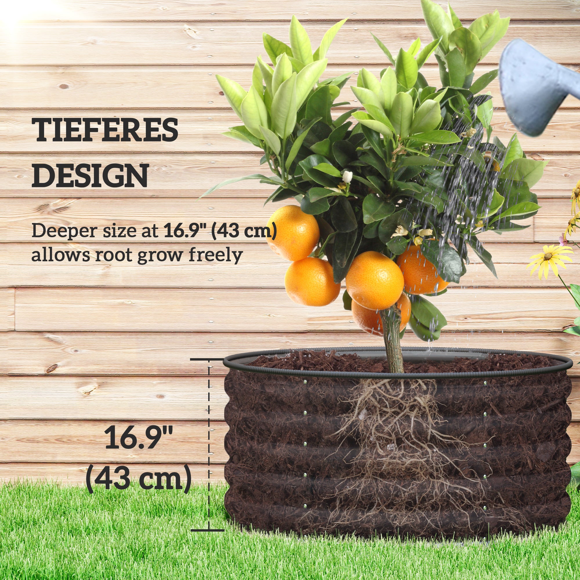 Galvanized Raised Flower Bed, 3 x 3 x 1.5 ft Outdoor Metal Raised Bed with Safety Edging and Gloves, Dark Grey