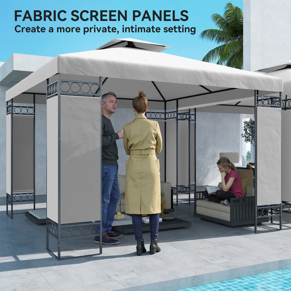 10' x 10' Canopy Gazebo, Double Roof Patio Gazebo with Screen Panels and Metal Frame for Deck, Backyard, Light Grey