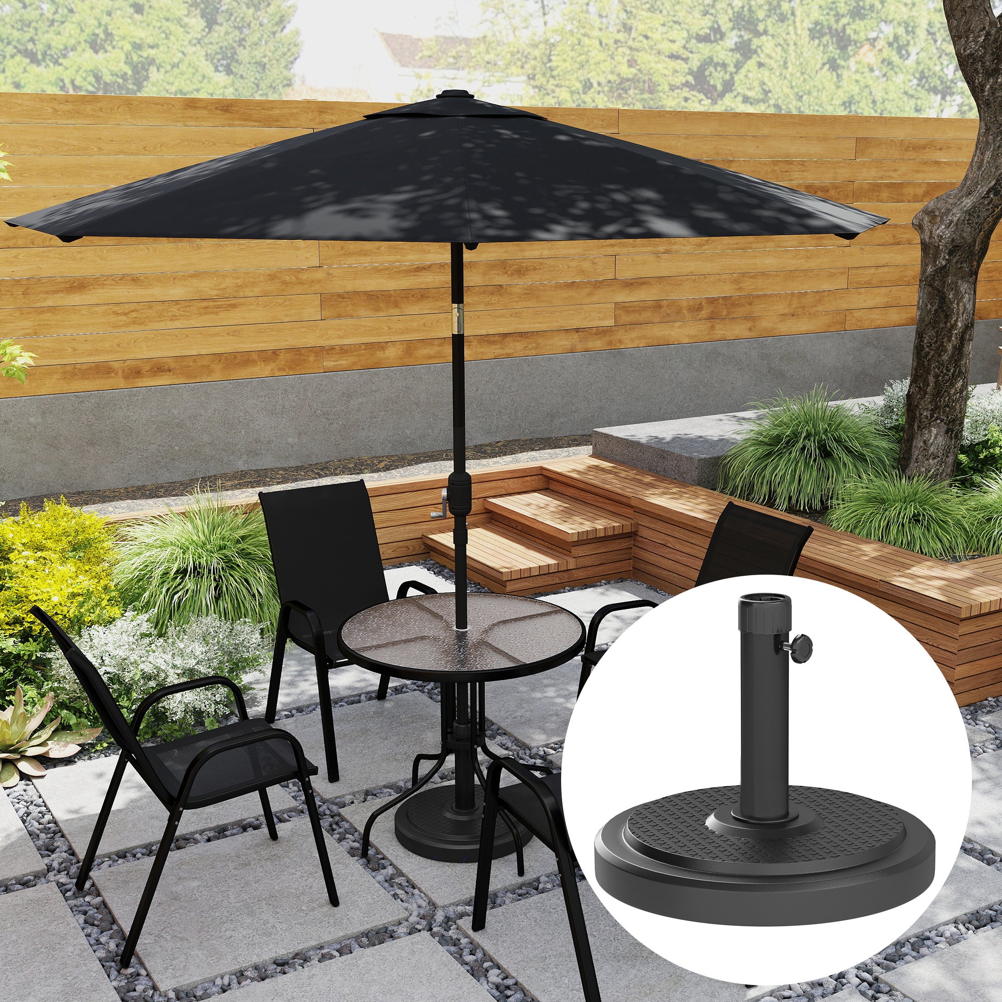 48 lbs Patio Umbrella Base Round HDPE Umbrella Base For 1.5" or 1.9" Outdoor Umbrella Poles Î¦18.9" x 15.2" H Black