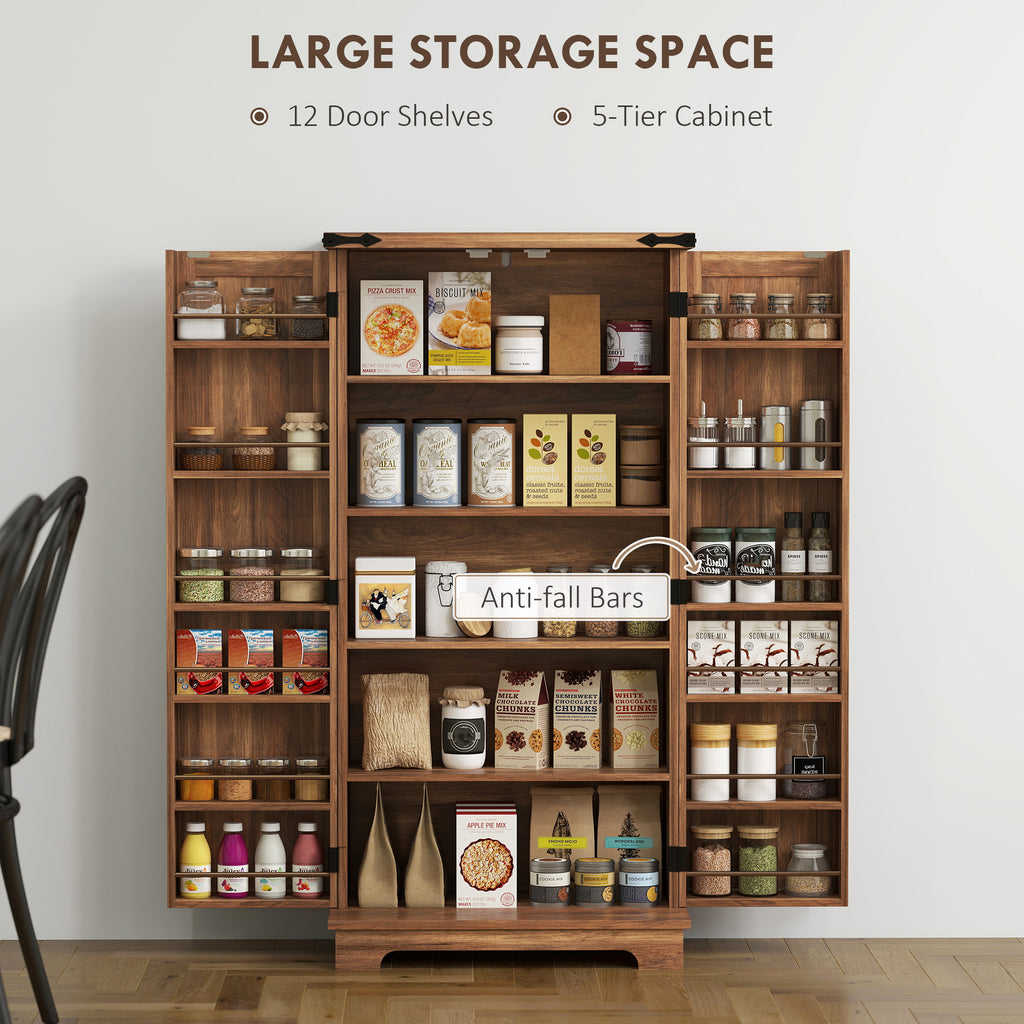 47" Kitchen Pantry Storage Cabinet, Farmhouse Kitchen Pantry Cabinet with Adjustable Shelves and Door Shelves, Brown
