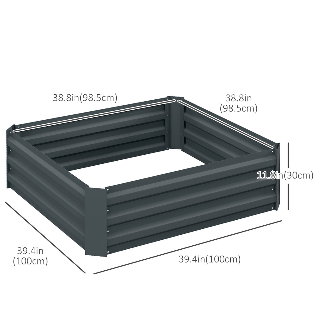 Set of 2 Raised Garden Bed, Steel Elevated Planter Box for Flowers, Herbs, Succulents, 39"x39"x12", Dark Grey