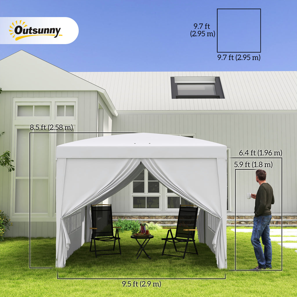 9.7' x 9.7' Outdoor Pop Up Party Tent Wedding Gazebo Canopy with Carrying Bag (White)