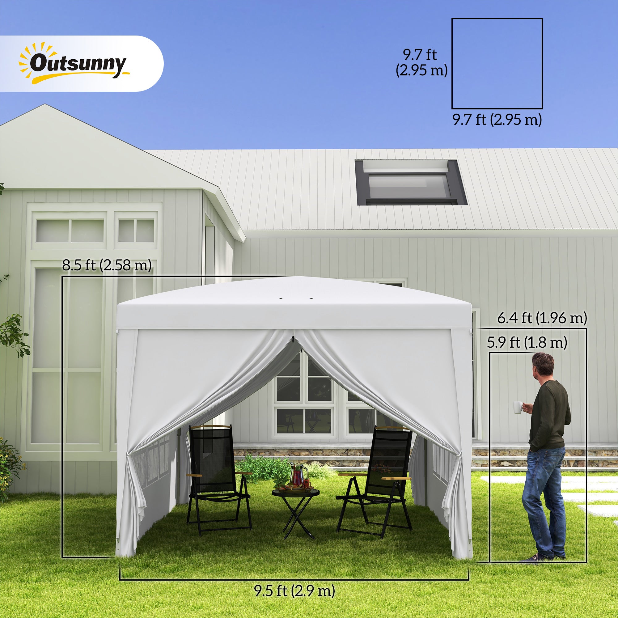 9.7' x 9.7' Outdoor Pop Up Party Tent Wedding Gazebo Canopy with Carrying Bag (White)