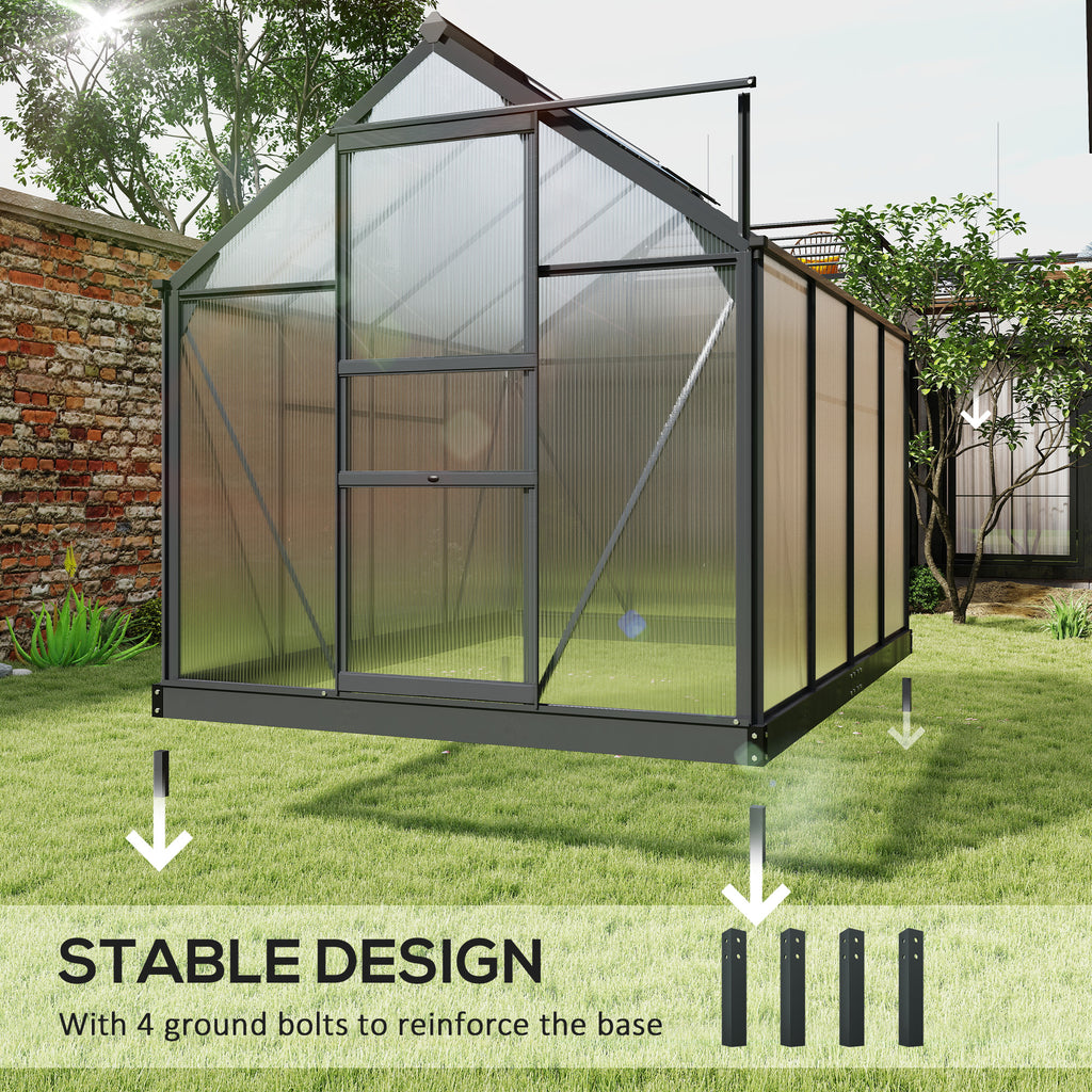 Greenhouse Kit with Rooftop vent, PC Board and Sliding Door, 6.2' x 8.3' x 6.6' Garden Greenhouse, Grey