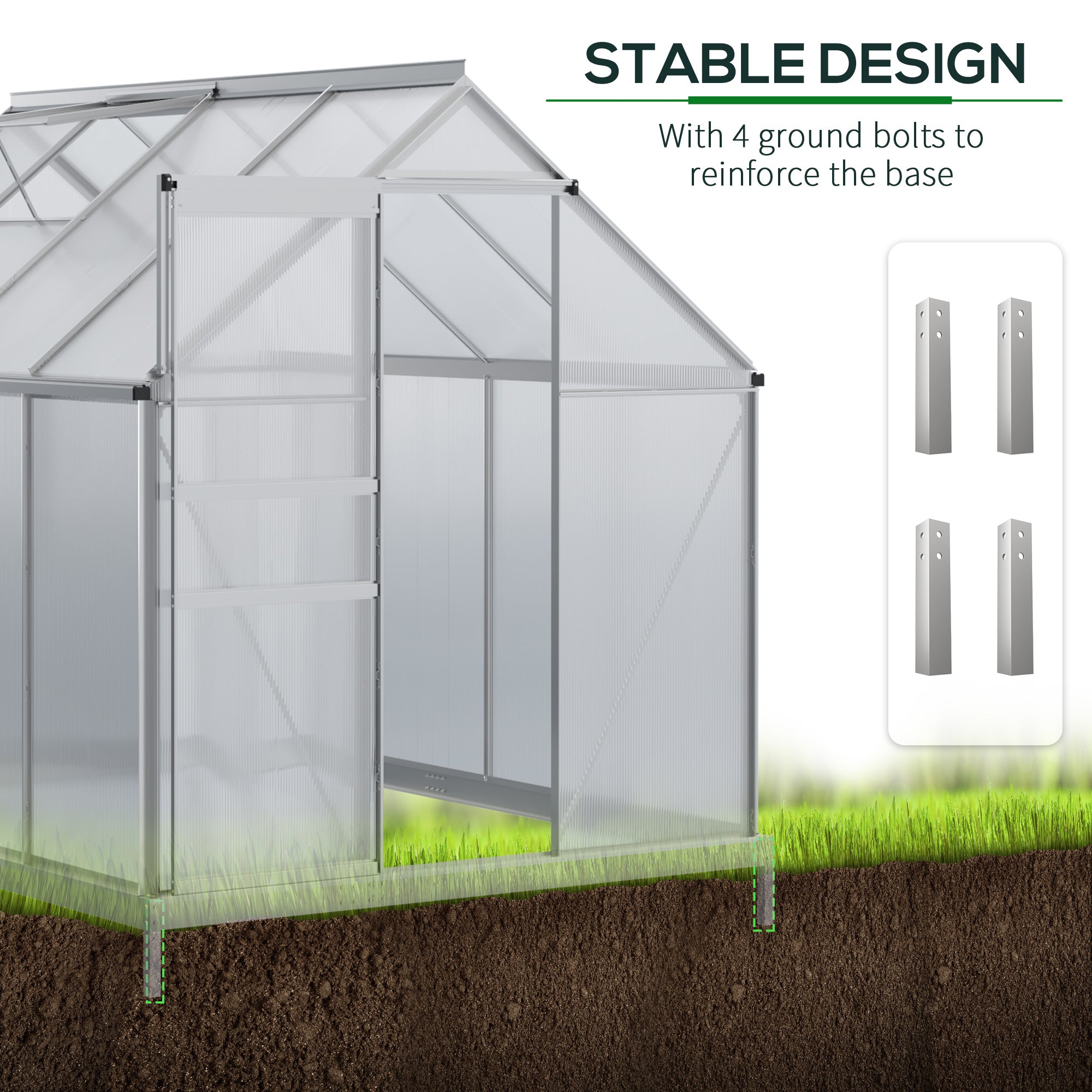 6' x 8' x 6.5' Walk-in Greenhouse, Polycarbonate Greenhouse with Adjustable Roof Vent, Base, Sliding Door, Clear
