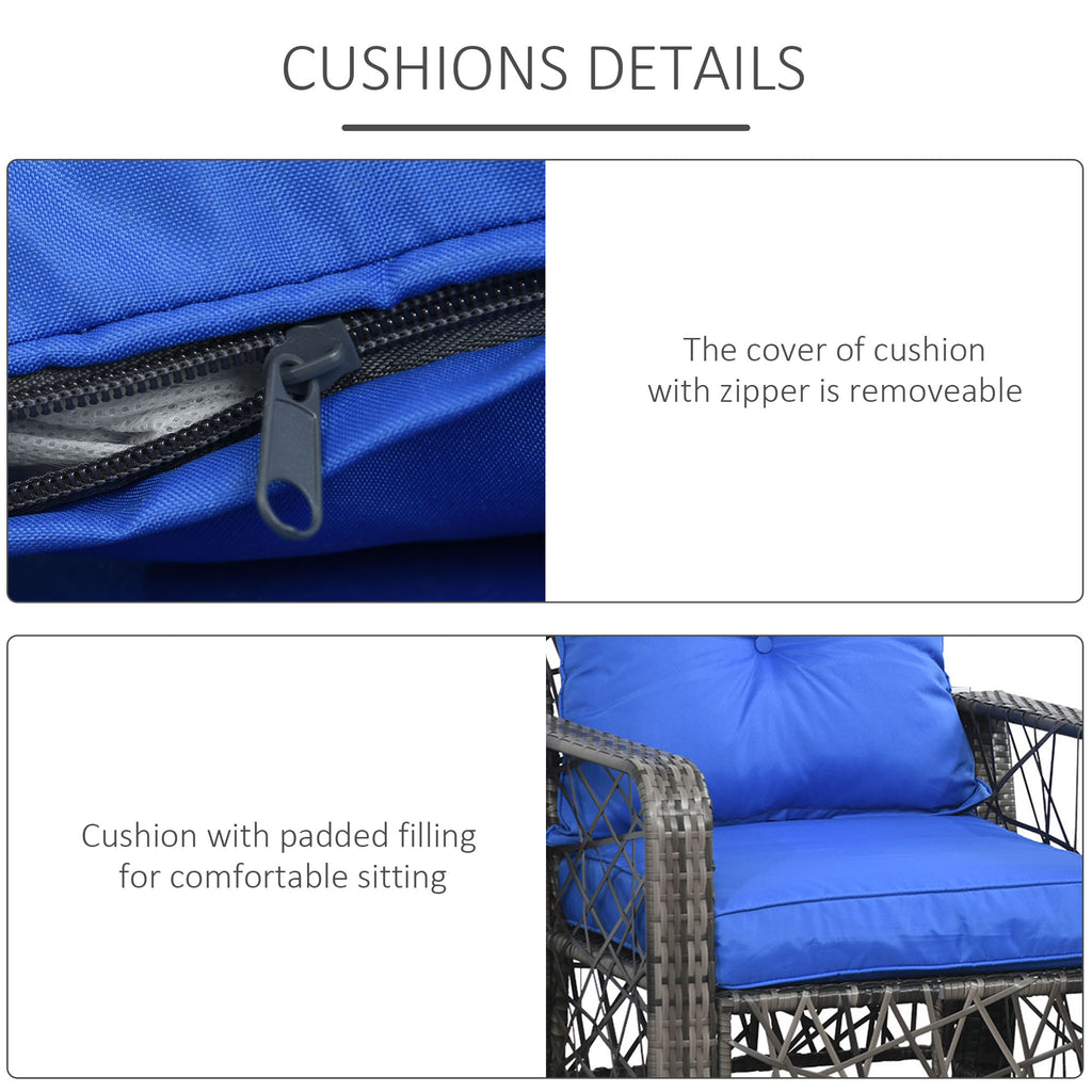 3 Pieces Wicker Patio Furniture Set, Rattan Bistro Set with Storage Coffee Table and Thickened Cushions, Outdoor Conversation Set for Garden, Porch, Balcony, Blue